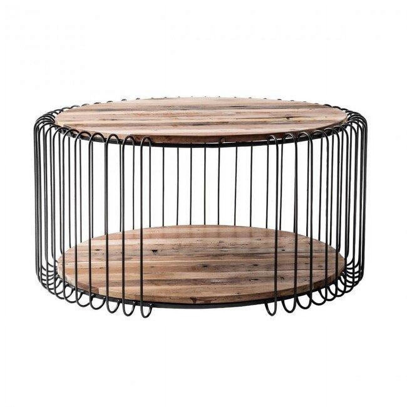 Round Wood and Metal Coffee Table with Storage