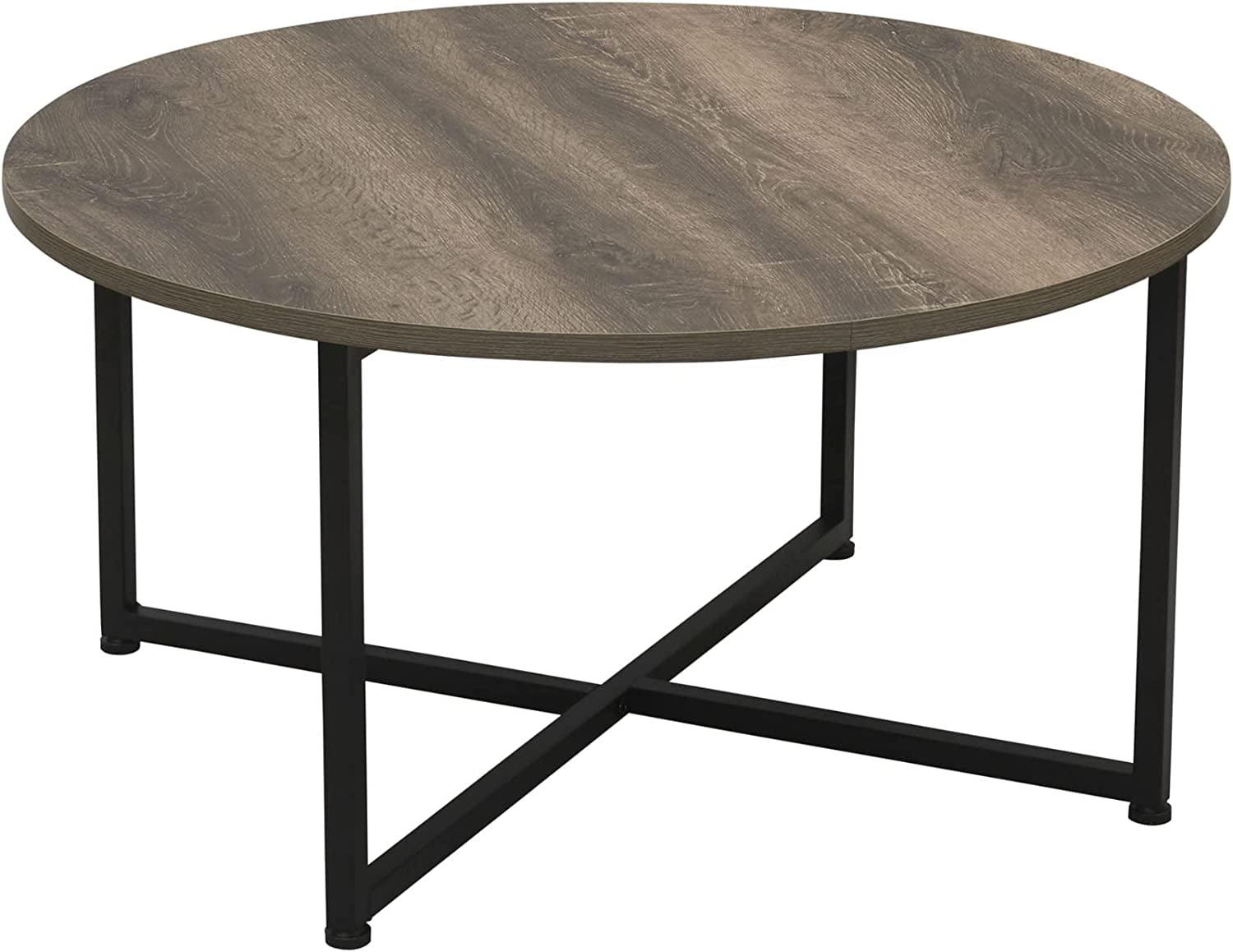 Jamestown Round Taupe Wood Coffee Table with Black Metal Frame