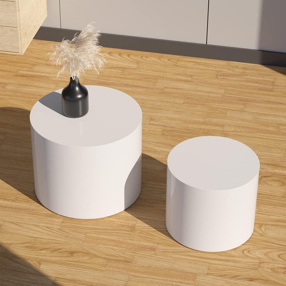 White Round Nesting Coffee Table Set with MDF