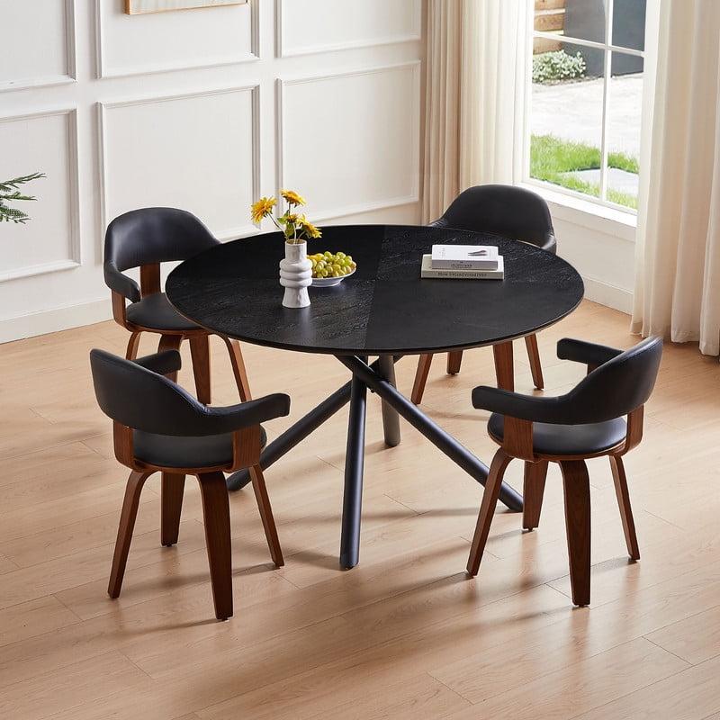 Black Round MDF and Metal Dining Table with Cross Legs