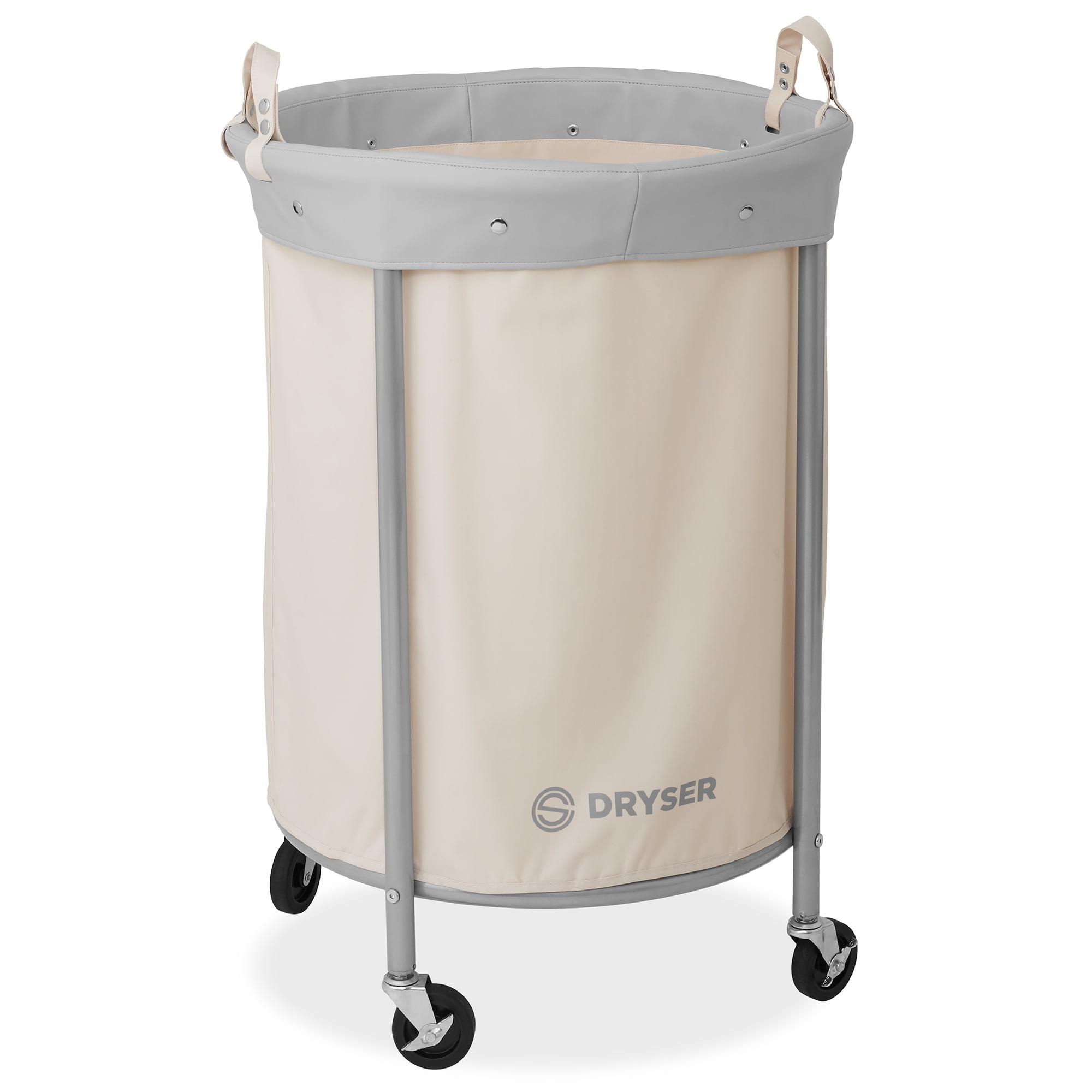 Dryser Round Commercial Heavy-Duty Rolling Laundry Hamper, Steel Frame Cart on Wheels with Removable Canvas Bin for Hotel or Home