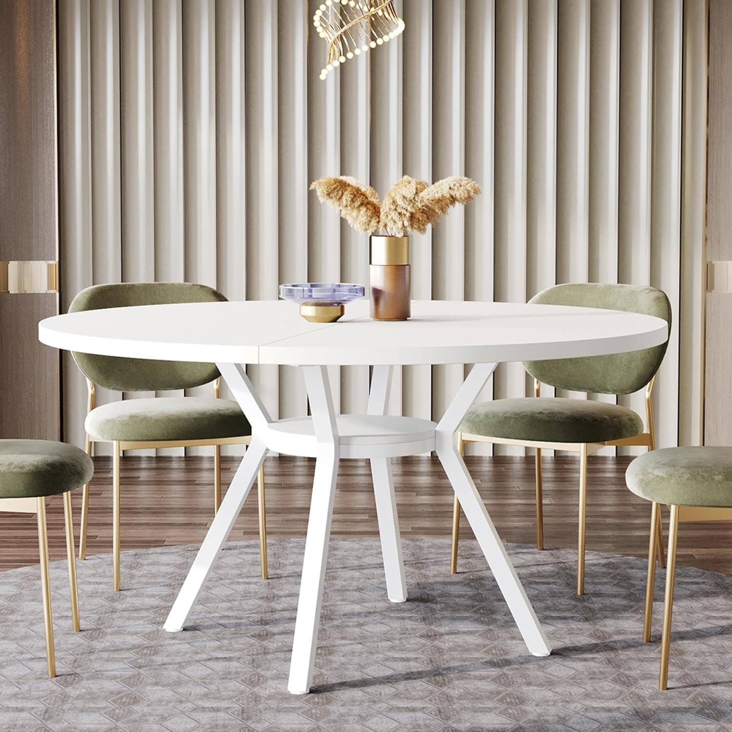 47-Inch White Round Dining Table with Metal Frame