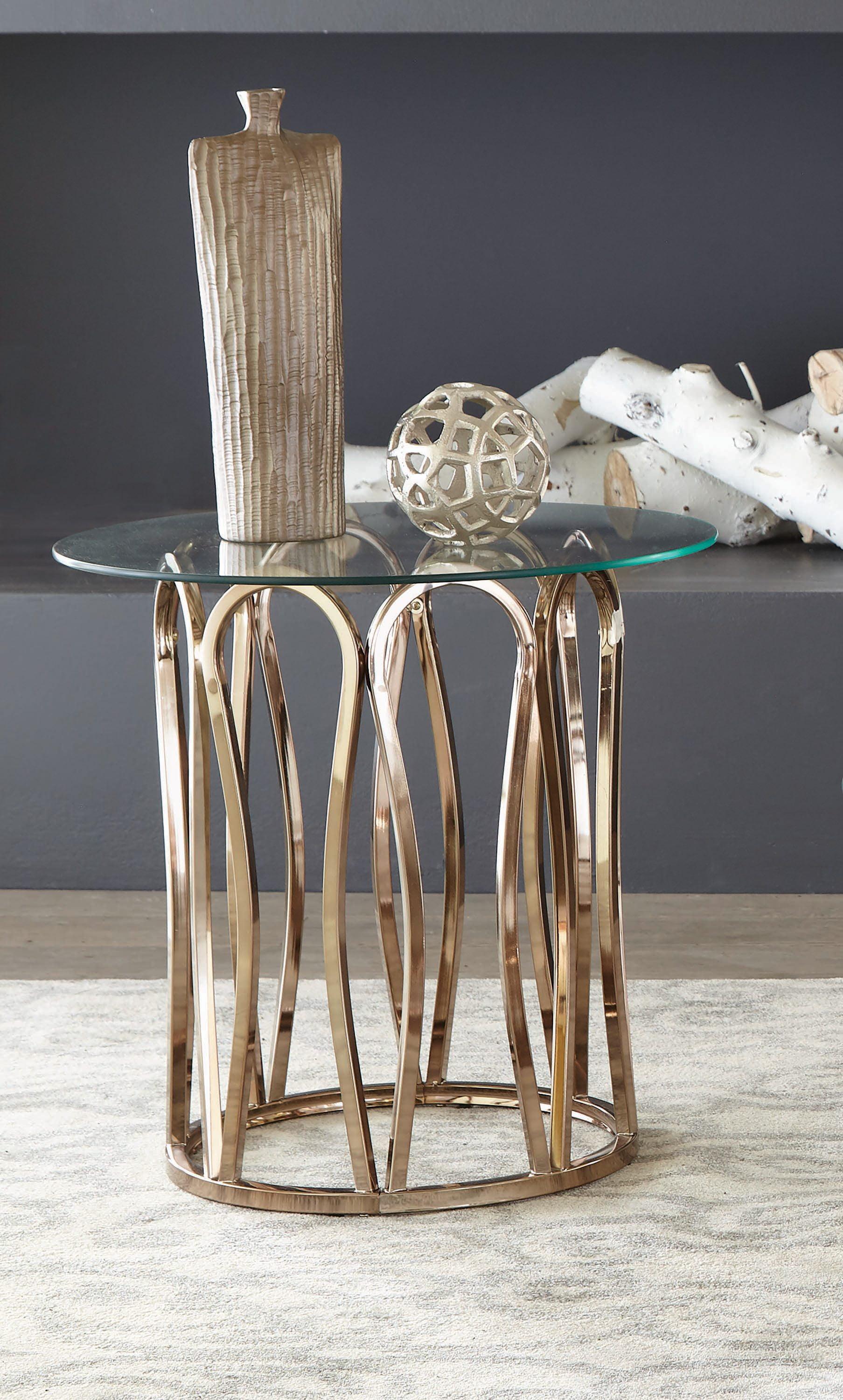 Round Chocolate Chrome and Glass End Table