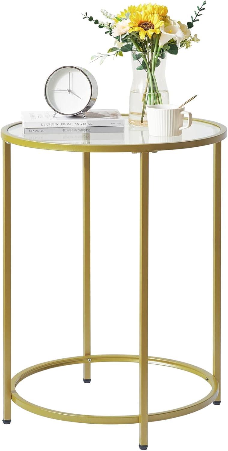 VASAGLE Round Side Table, Glass End Table with Metal Frame, Laurel Green Coffee Table with Modern Style