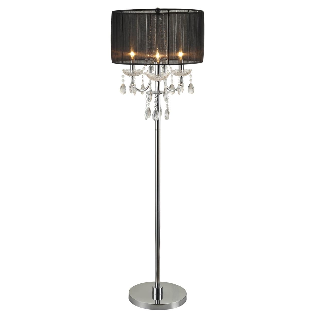 Contemporary 63'' Fabric-Wrapped Floor Lamp with Crystal Accents, Silver