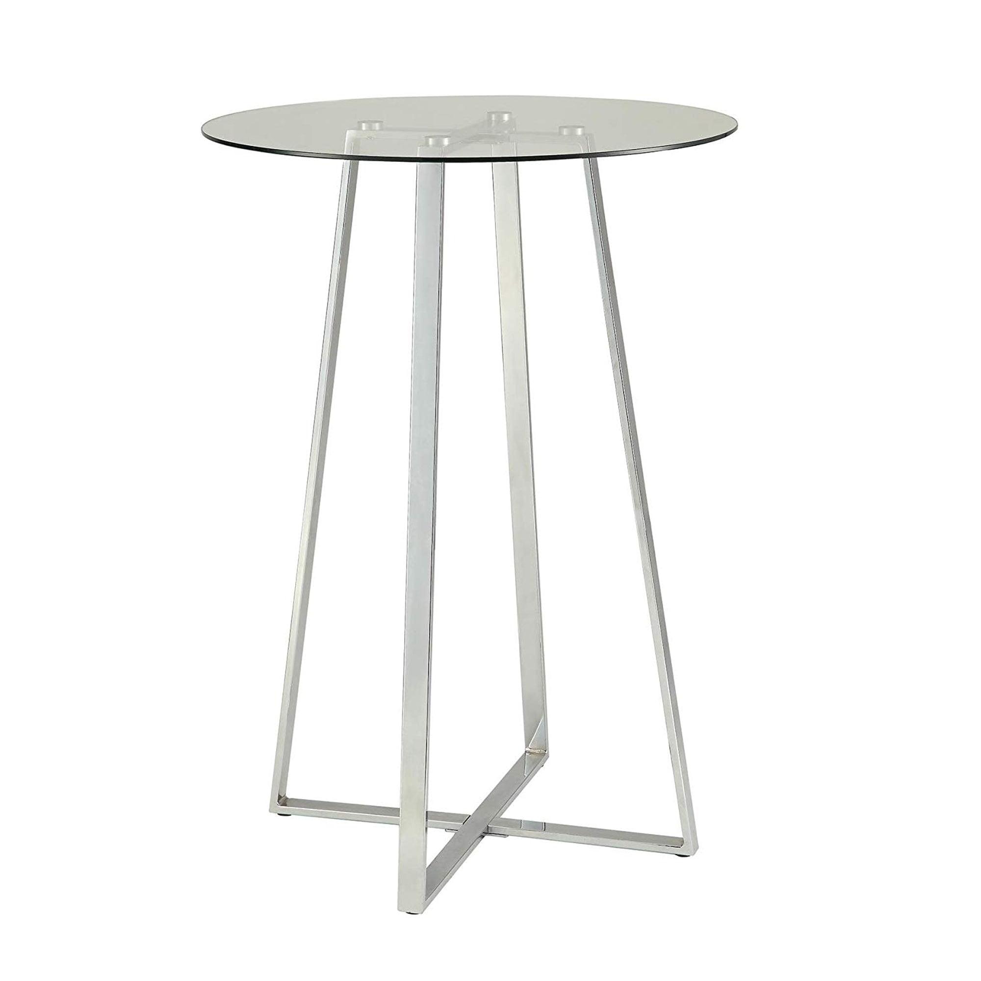 Elevate 30" Round Glass and Silver Metal Industrial Bar Table