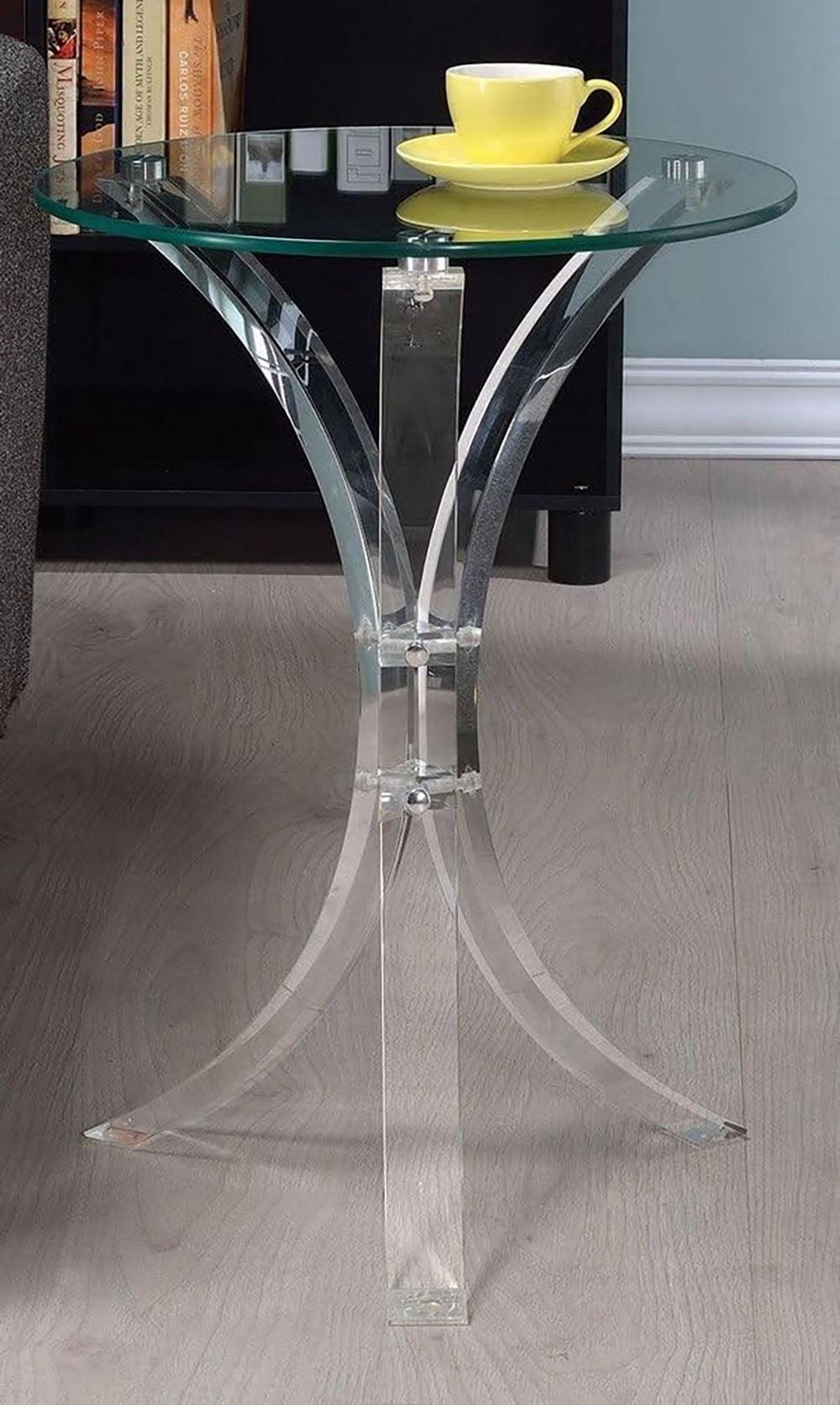 Coaster Contemporary Round Glass Top End Table with Acrylic Base in Clear