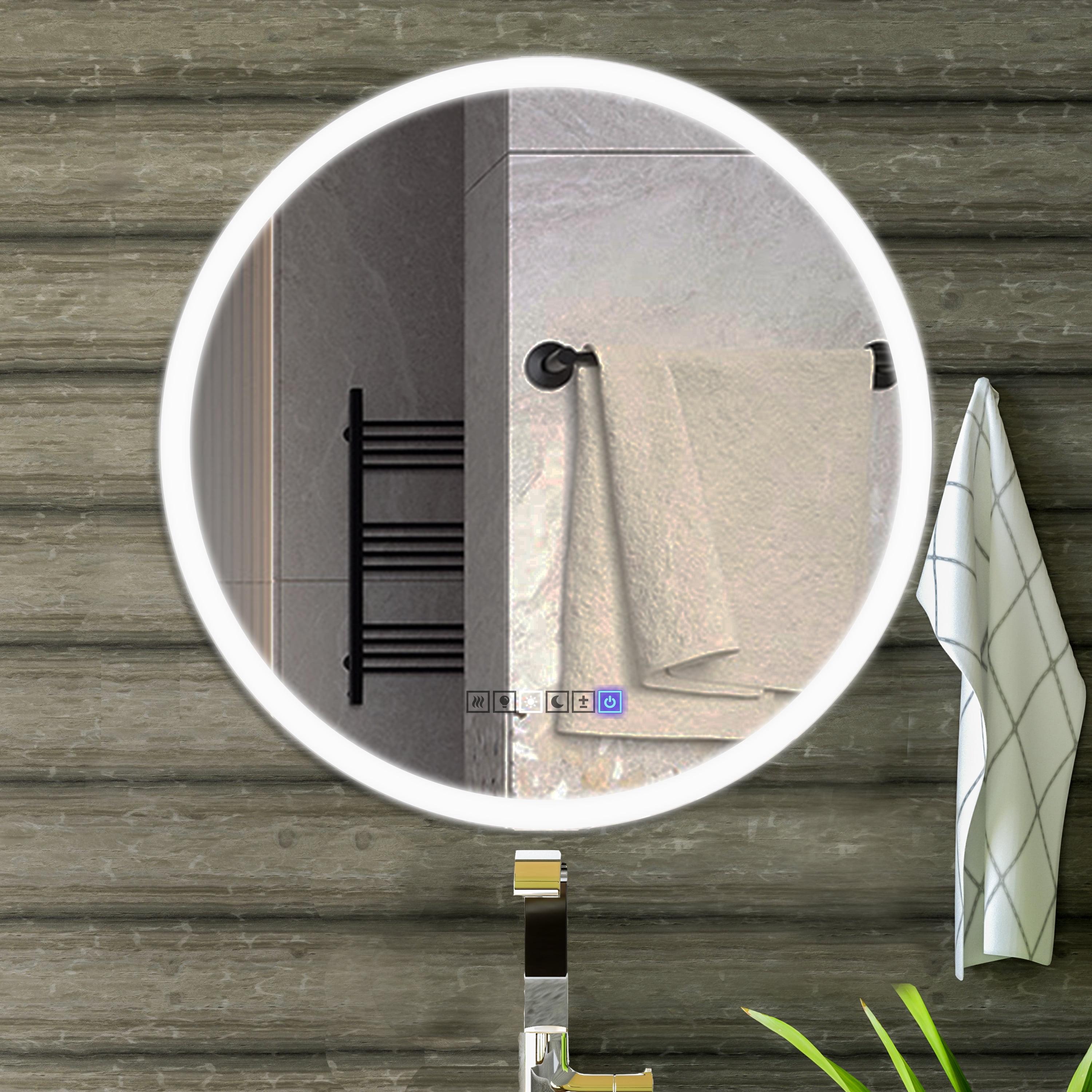 Round Lighted LED Bathroom and Vanity Mirror 28 inch with Anti Fog, Wall Mounted, Dimmer Touch Sensors by Fab Glass and Mirror