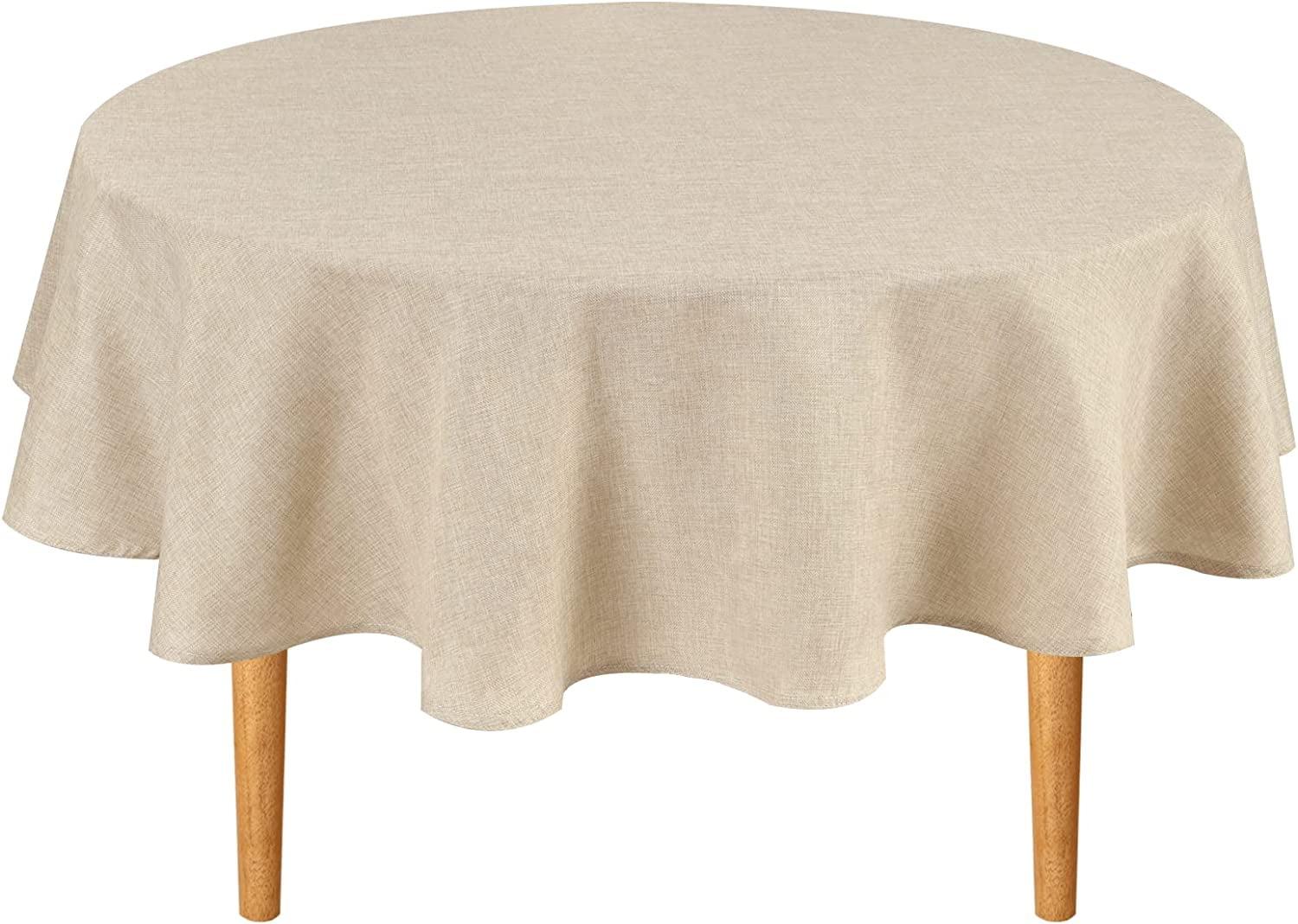Hokku Designs Round Linen Tablecloth 90 Inch - Wrinkle And Stain Resistant Washable Polyester Fabric Table Cloth For Dining Room Kitchen Party, Beige