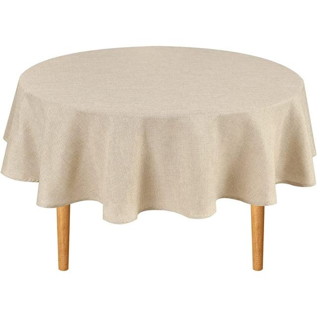 Hokku Designs Round Linen Tablecloth 90 Inch - Wrinkle And Stain Resistant Washable Polyester Fabric Table Cloth For Dining Room Kitchen Party, Beige