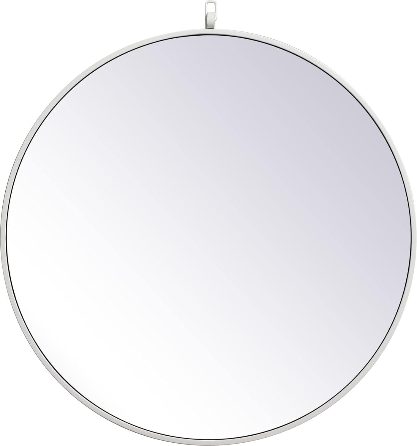 Contemporary White Wood Framed 28" Round Wall Mirror