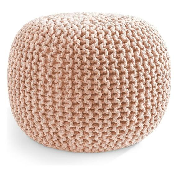 Casafield Casafield Round Pouf Ottoman, Cotton Knit Upholstered Footrest - Light Pink