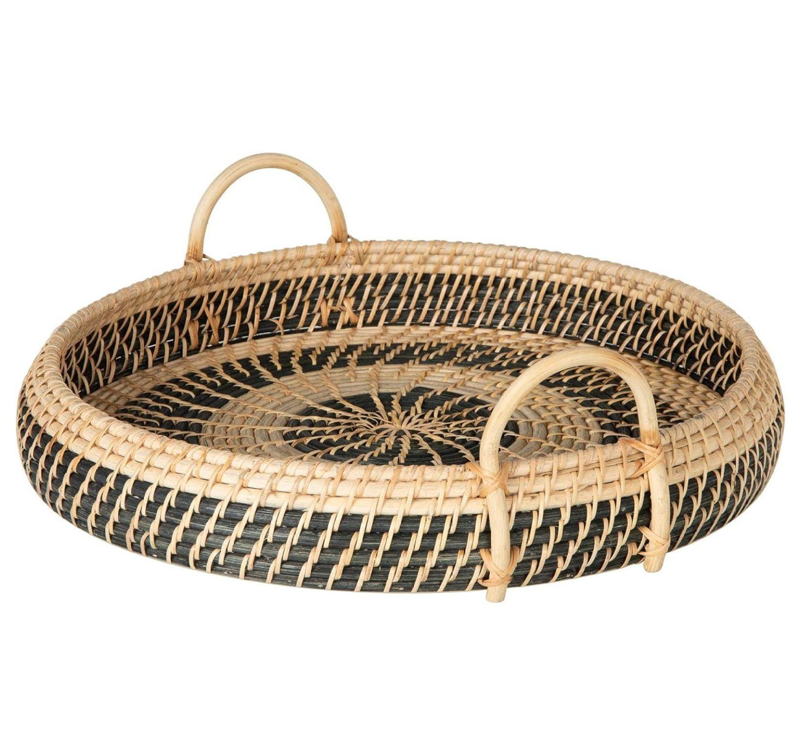 Coastal Chic Natural-Black Round Rattan Breakfast Tray