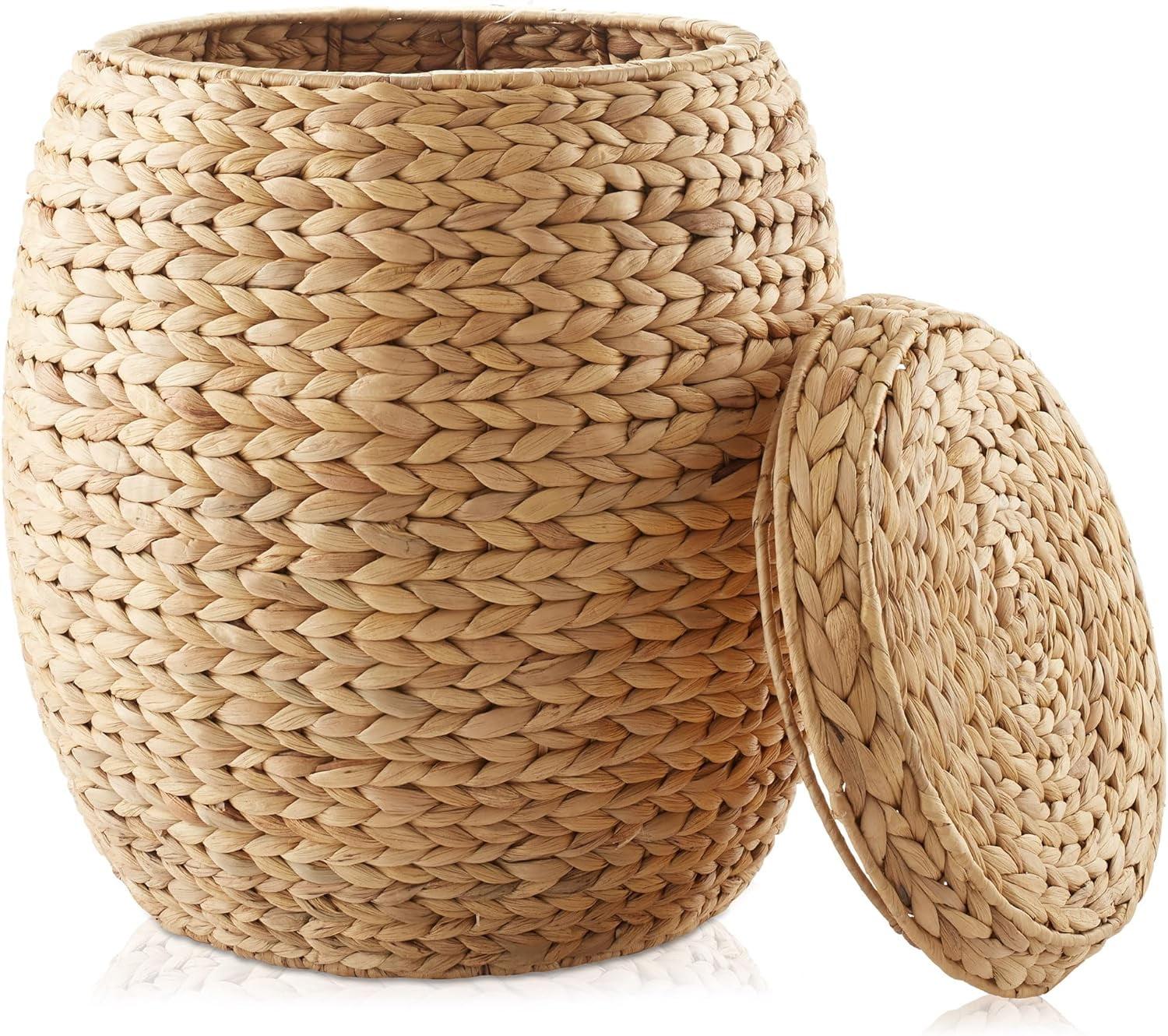 Natural Water Hyacinth Round Storage Basket with Lid