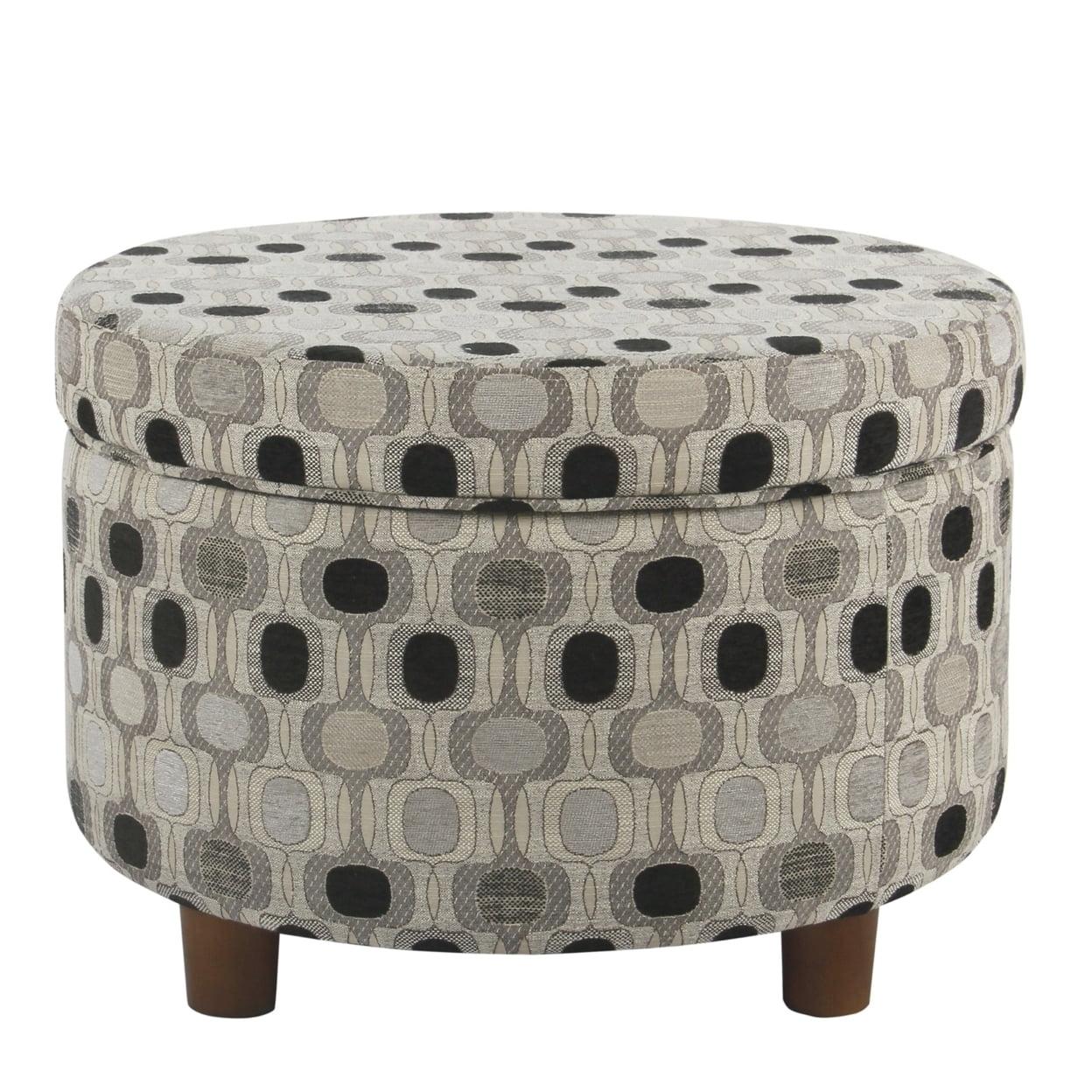Round Storage Ottoman Black Geo - HomePop: Upholstered Medallion Pattern, Plywood & Hardwood Frame, 250 lbs Capacity
