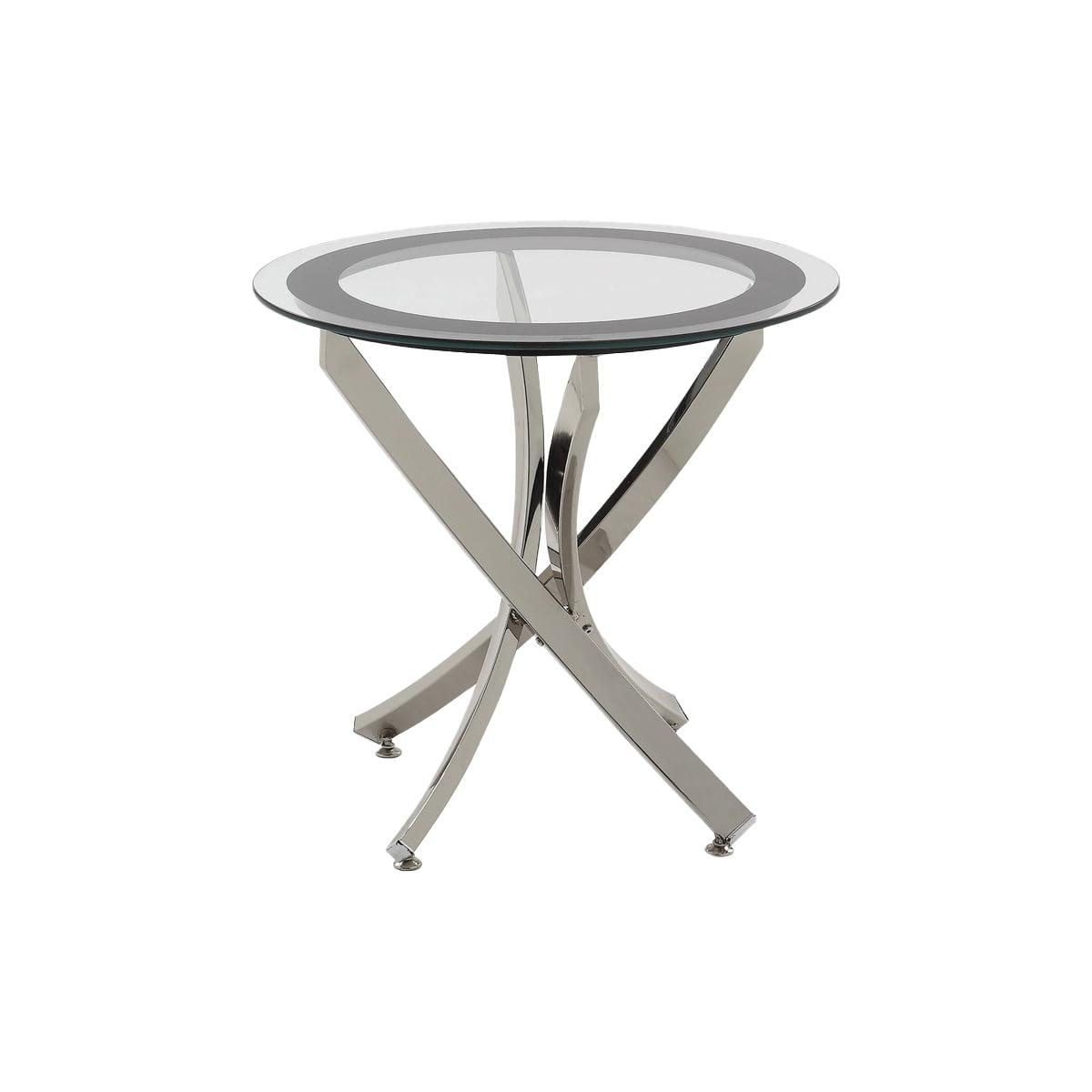 Contemporary Curved Metal Legs Round End Table in Silver and Clear