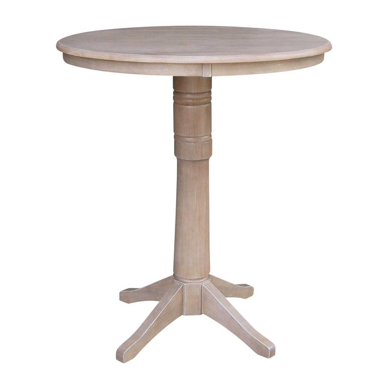36"x36" Round Top Solid Wood Pedestal Bar Height Table Washed Gray Taupe - International Concepts