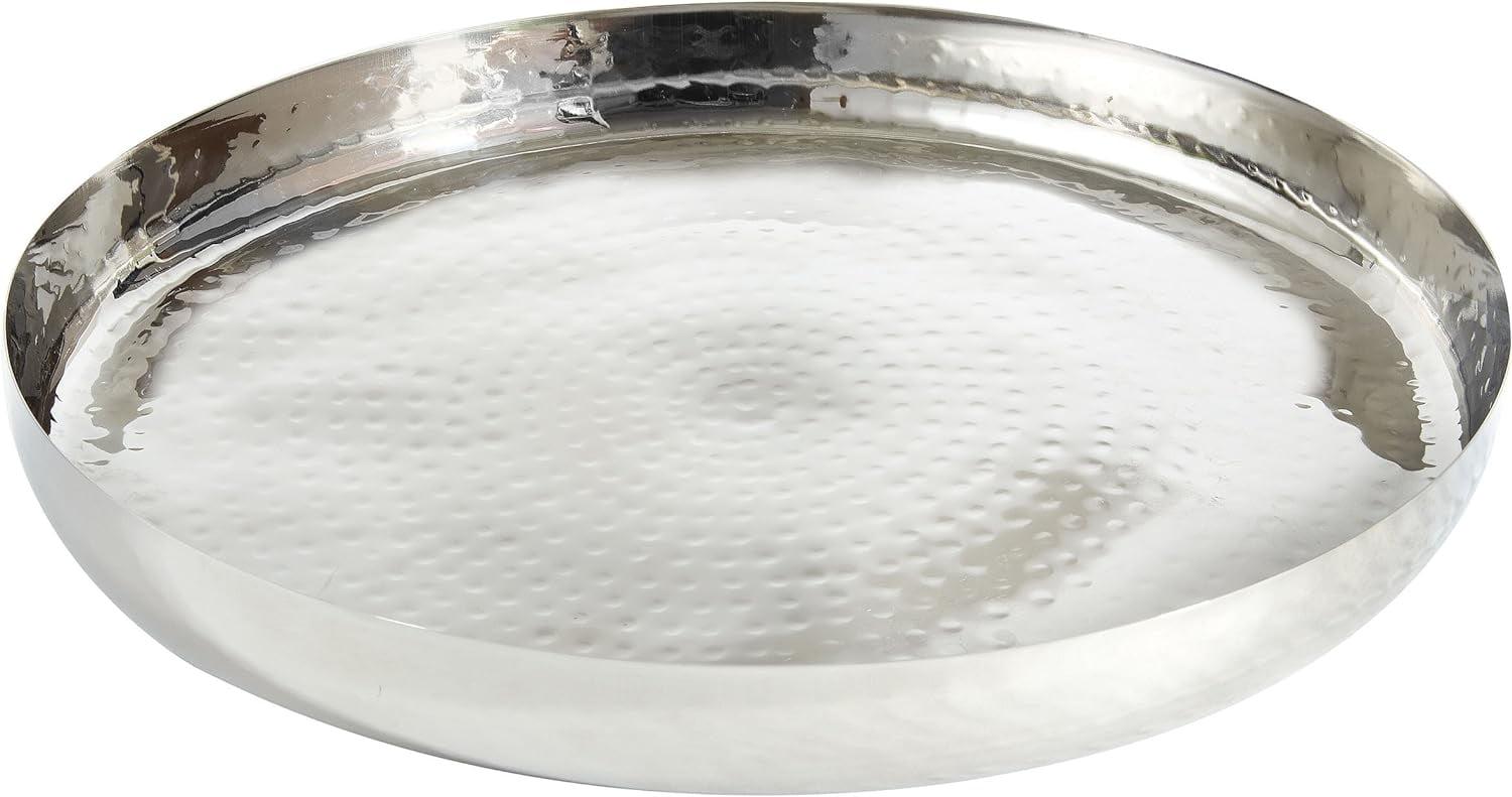 16" Silver Hammered Stainless Steel Round Tray