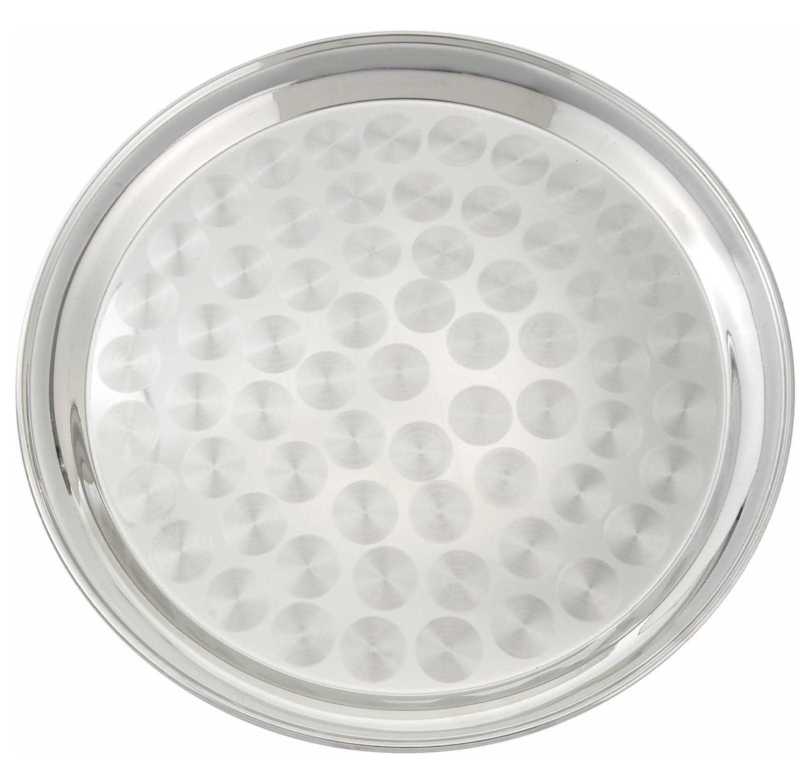 Winco Serving Tray with Swirl Pattern, Stainless Steel, Round