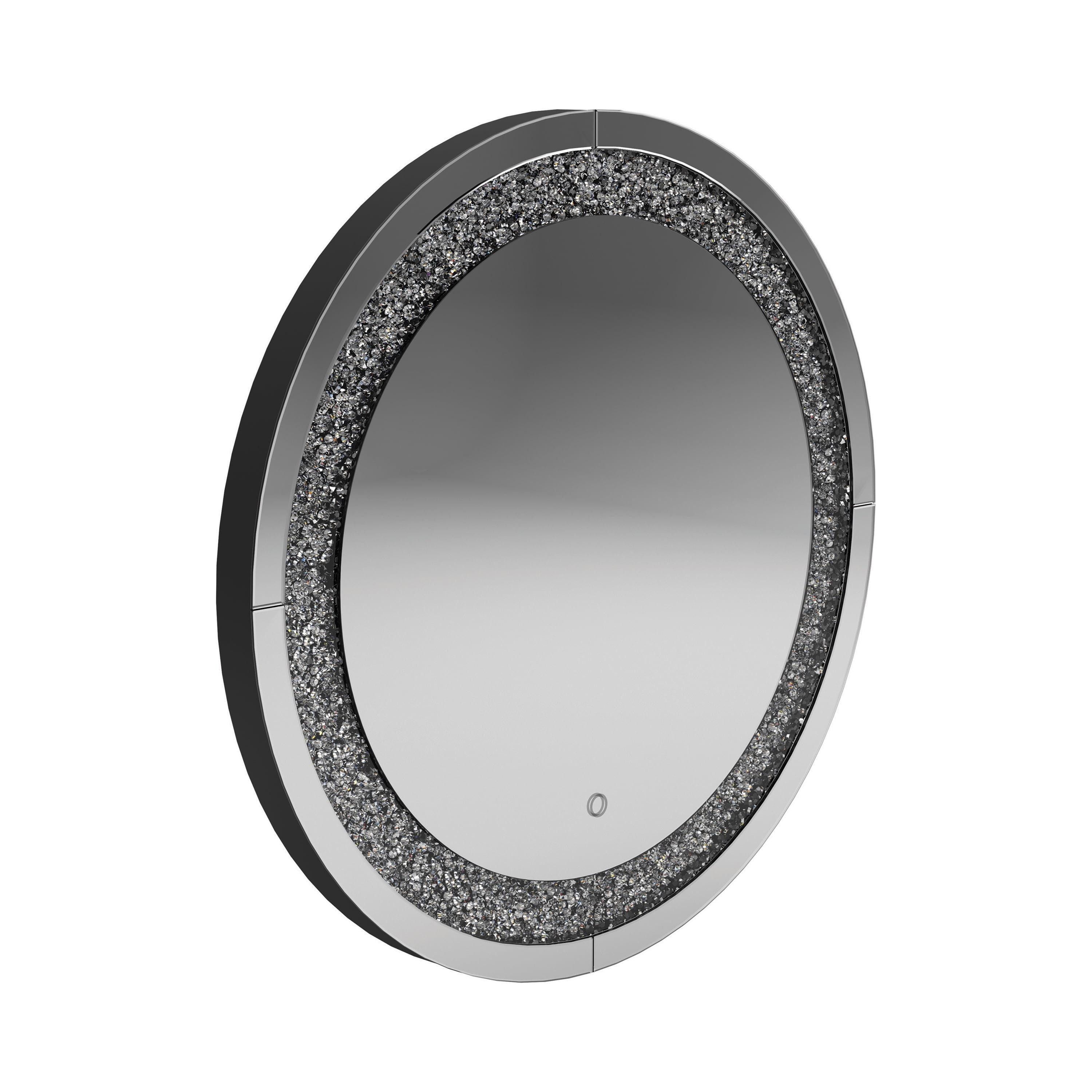 31.5" Round Silver Wood Bathroom Vanity Mirror