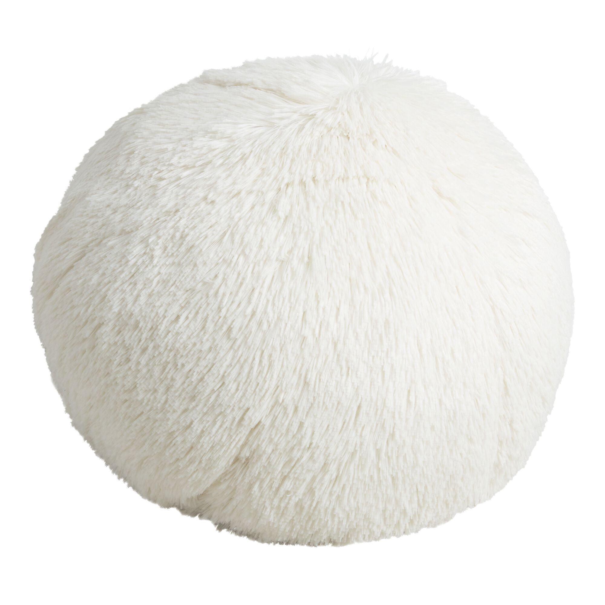 Round White Plush Snowball Throw Pillow