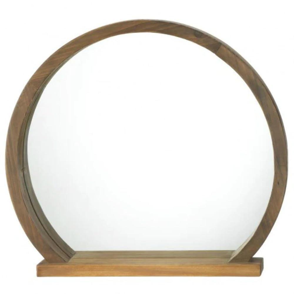 Round Wooden Mirror with Shelf 17.75x2.75x16"