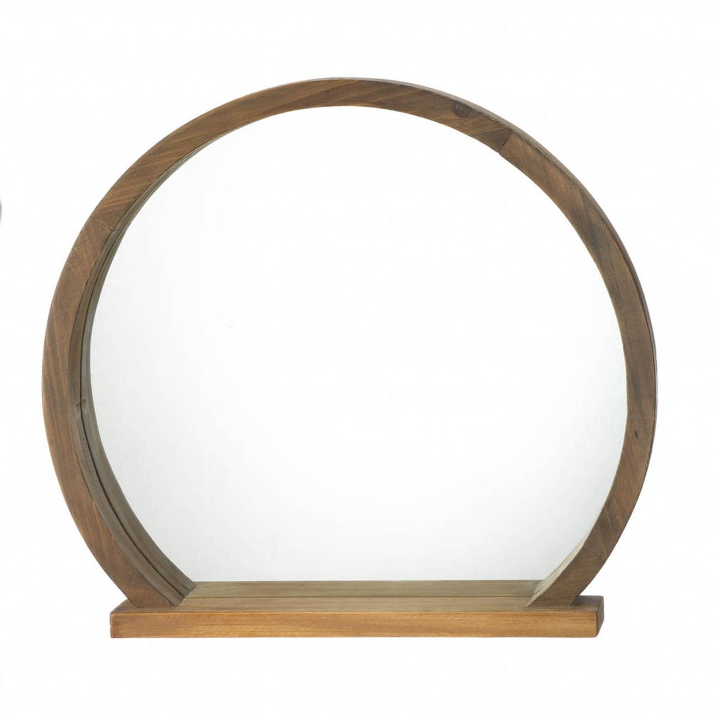 Rustic Round Wooden Mirror with Functional Shelf 17.75x2.75x16"