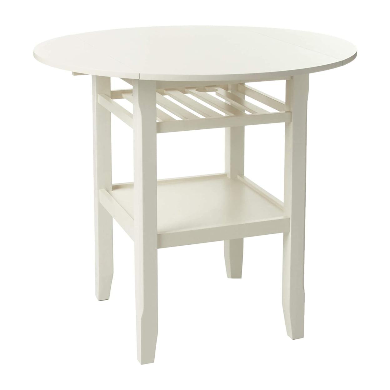 Classic Cream Round Wooden Counter Height Table with Wine Glass Storage