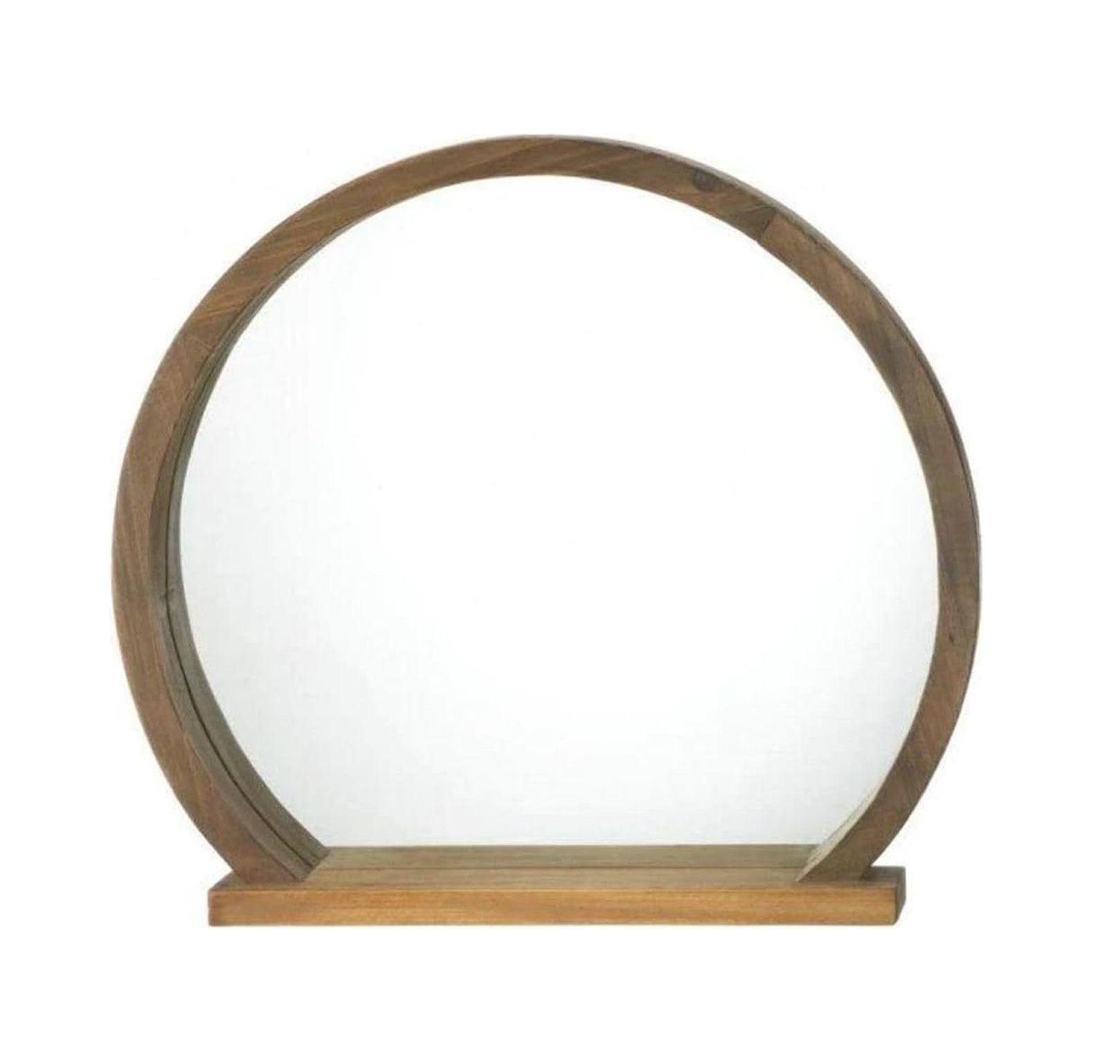 Rustic Round Wooden Mirror with Functional Shelf 17.75x2.75x16"