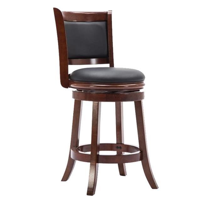 Round Wooden Swivel Counter Stool with Padded Seat & Back - Cherry Brown - 37.5 x 18 x 19.5 in.