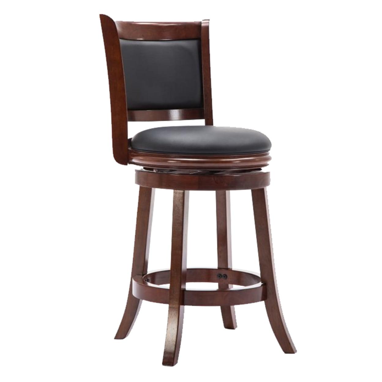 Round Wooden Swivel Counter Stool with Padded Seat and Back, Cherry Brown - Saltoro Sherpi