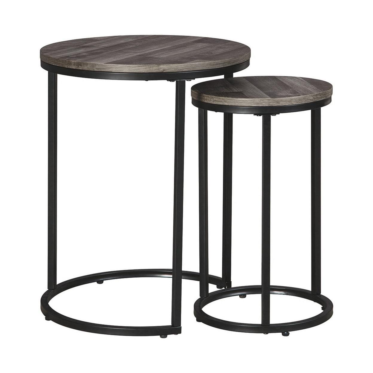 Round Wooden Top Metal Accent Table Set of 2 Gray and Black - Saltoro Sherpi