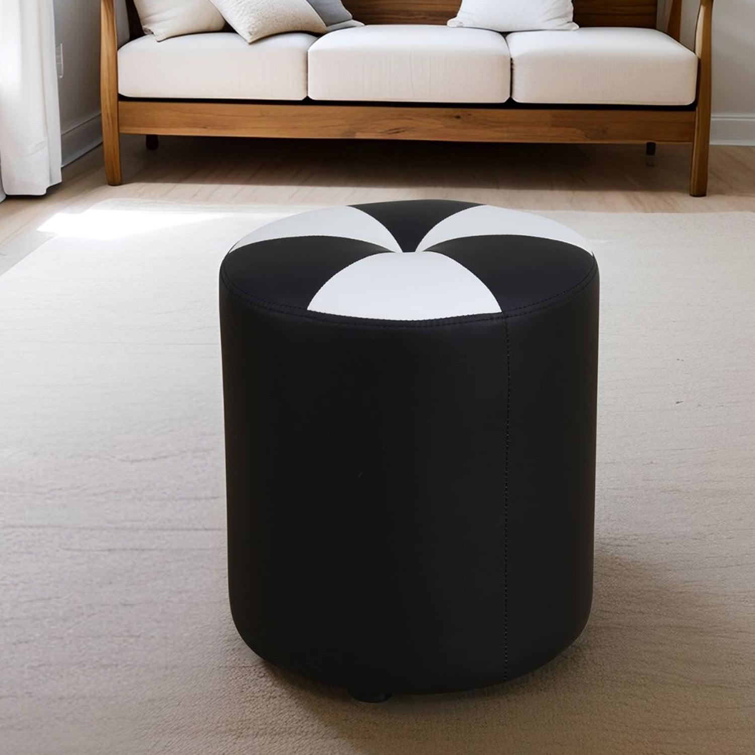 Ebern Designs Round Stuffed Pouf Ottoman Leather Poufs Foot Rest Footstool