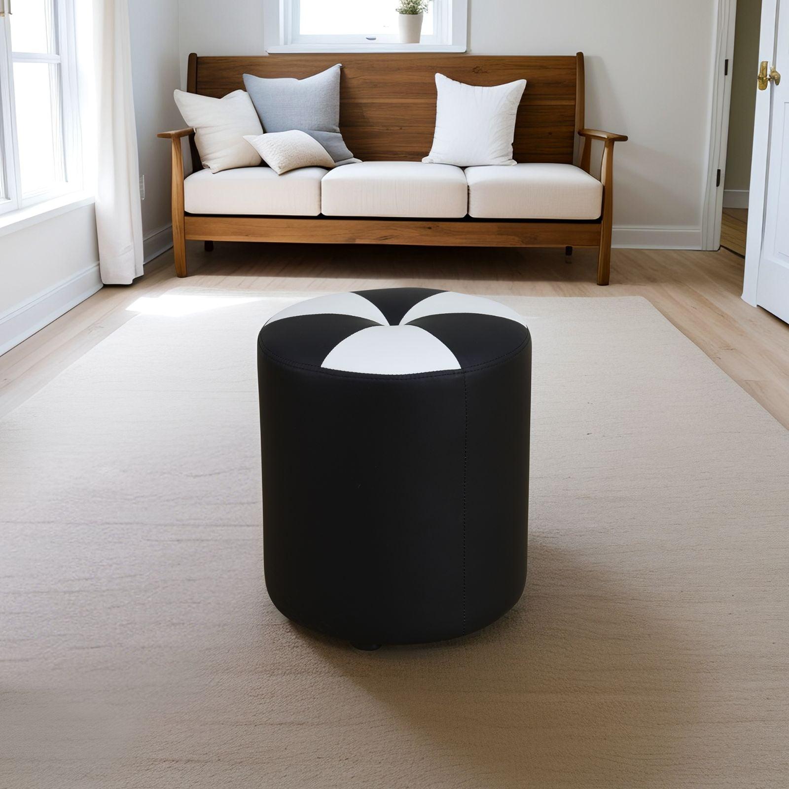 Ebern Designs Round Stuffed Pouf Ottoman Leather Poufs Foot Rest Footstool