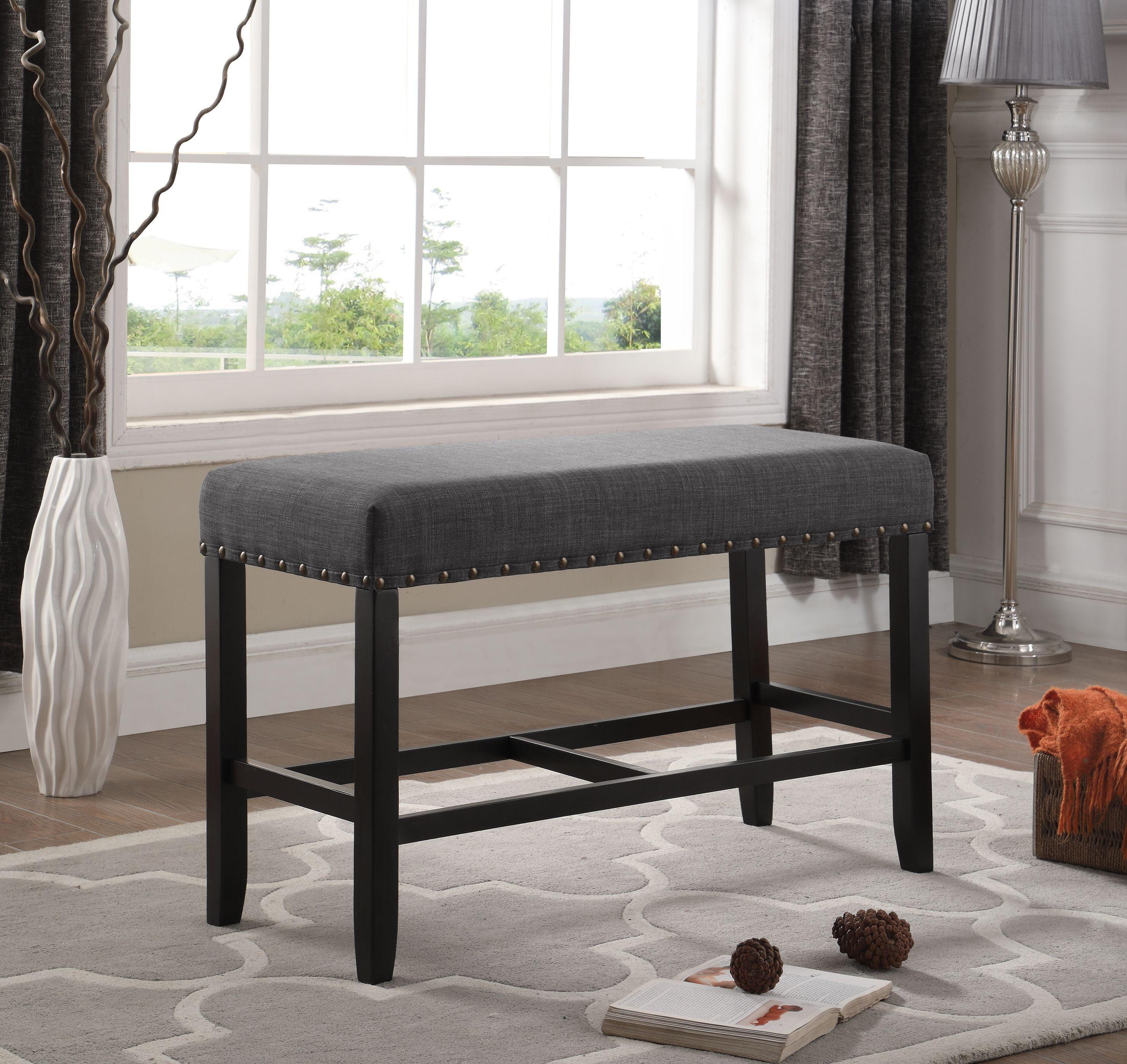 Elegant 41'' Gray Fabric Upholstered Dining Bench with Nailhead Trim