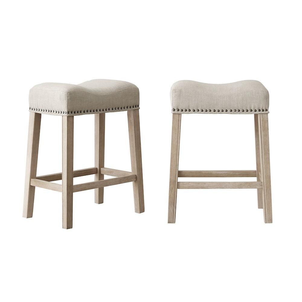 Roundhill Furniture 25.5" CoCo Counter Height Upholstered Stool, Tan, Set of 2