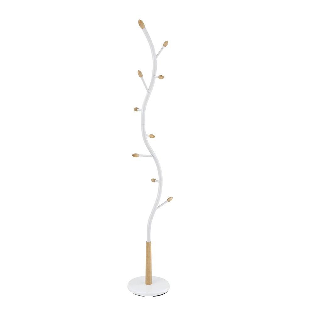 Roundhill Furniture Arles 9-Hook Metal Standing Coat Rack - White and Oak