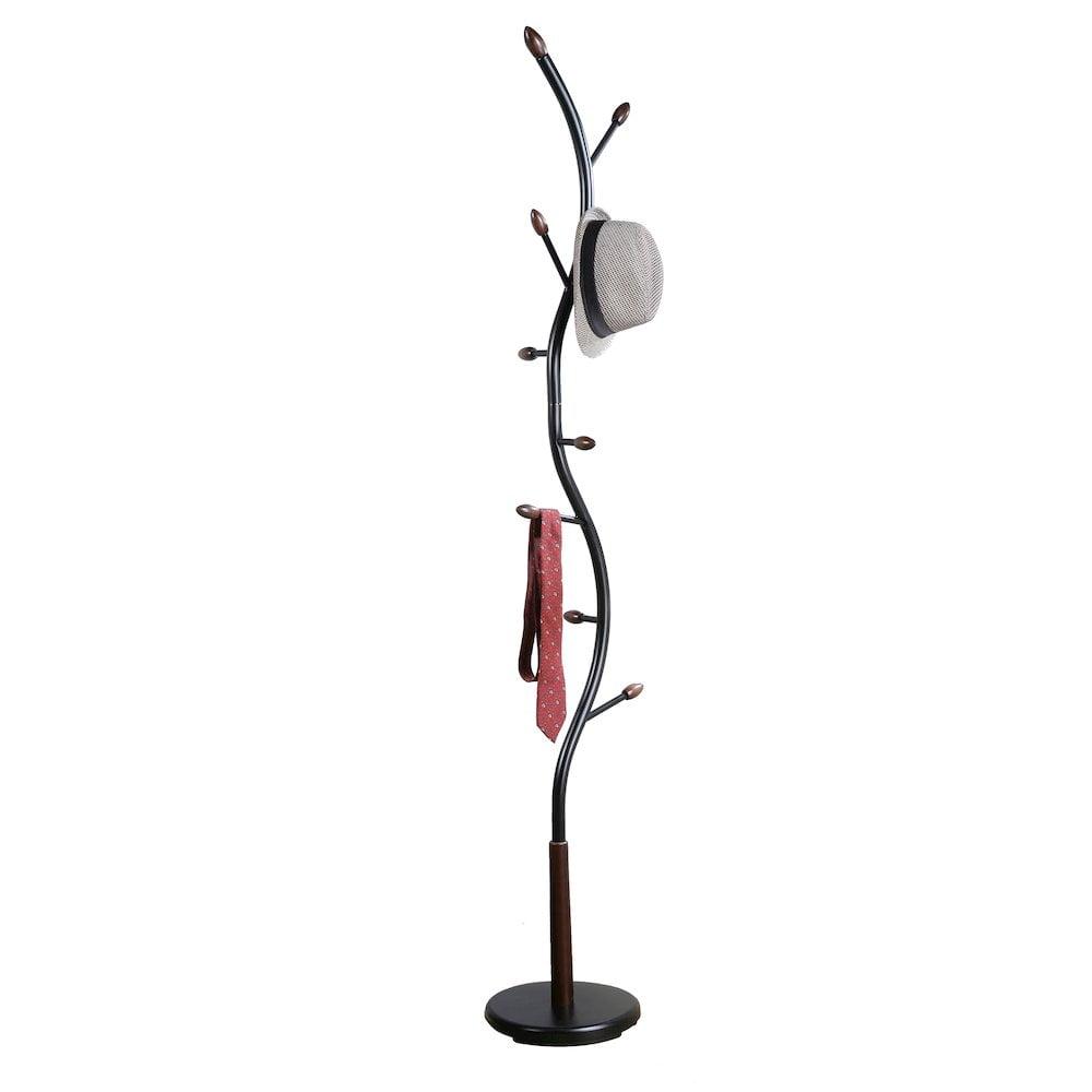 Arles Black and Walnut Metal Standing Coat Rack with Branch Design