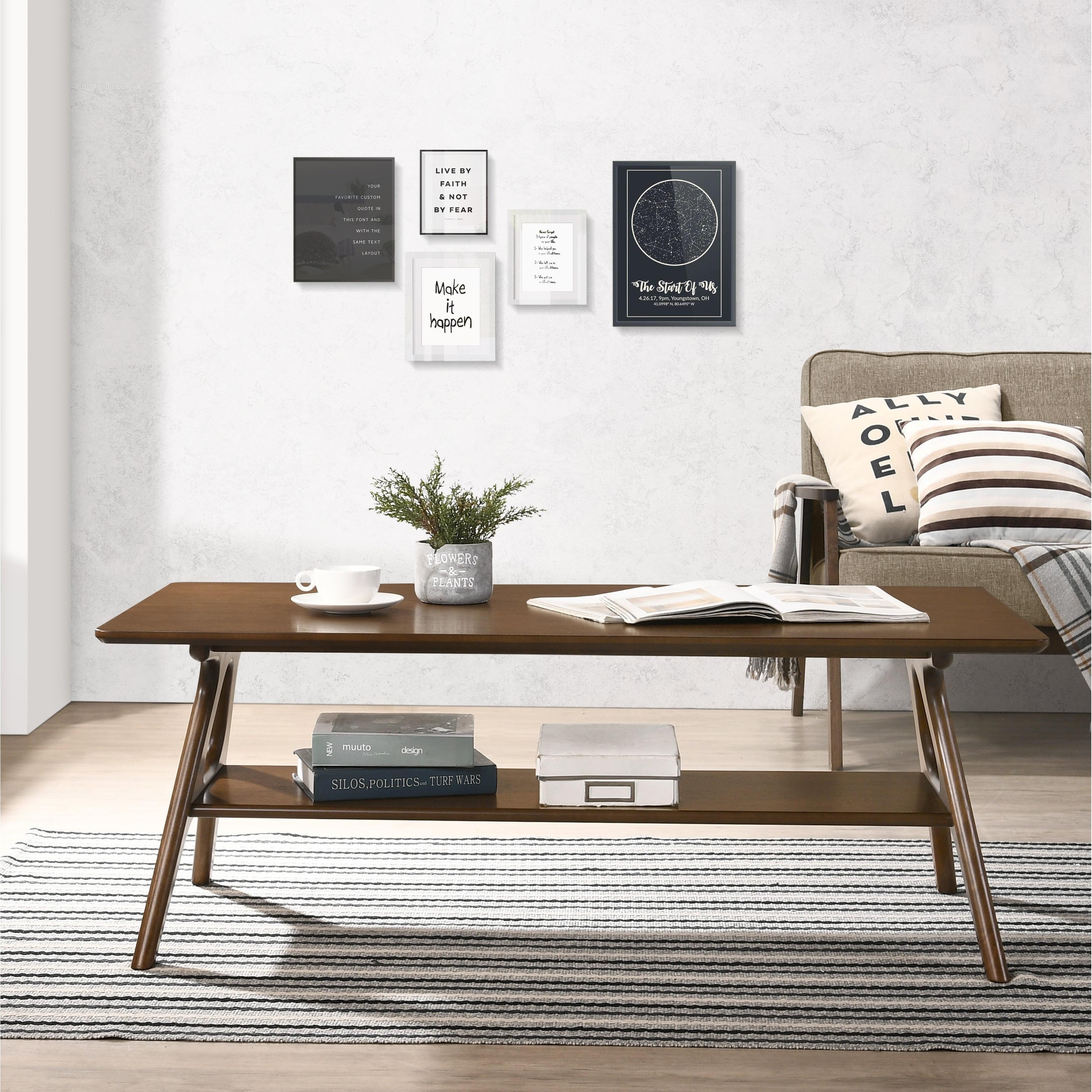 Roundhill Furniture Arona Mid-Century Modern Wood Coffee Table with Shelf