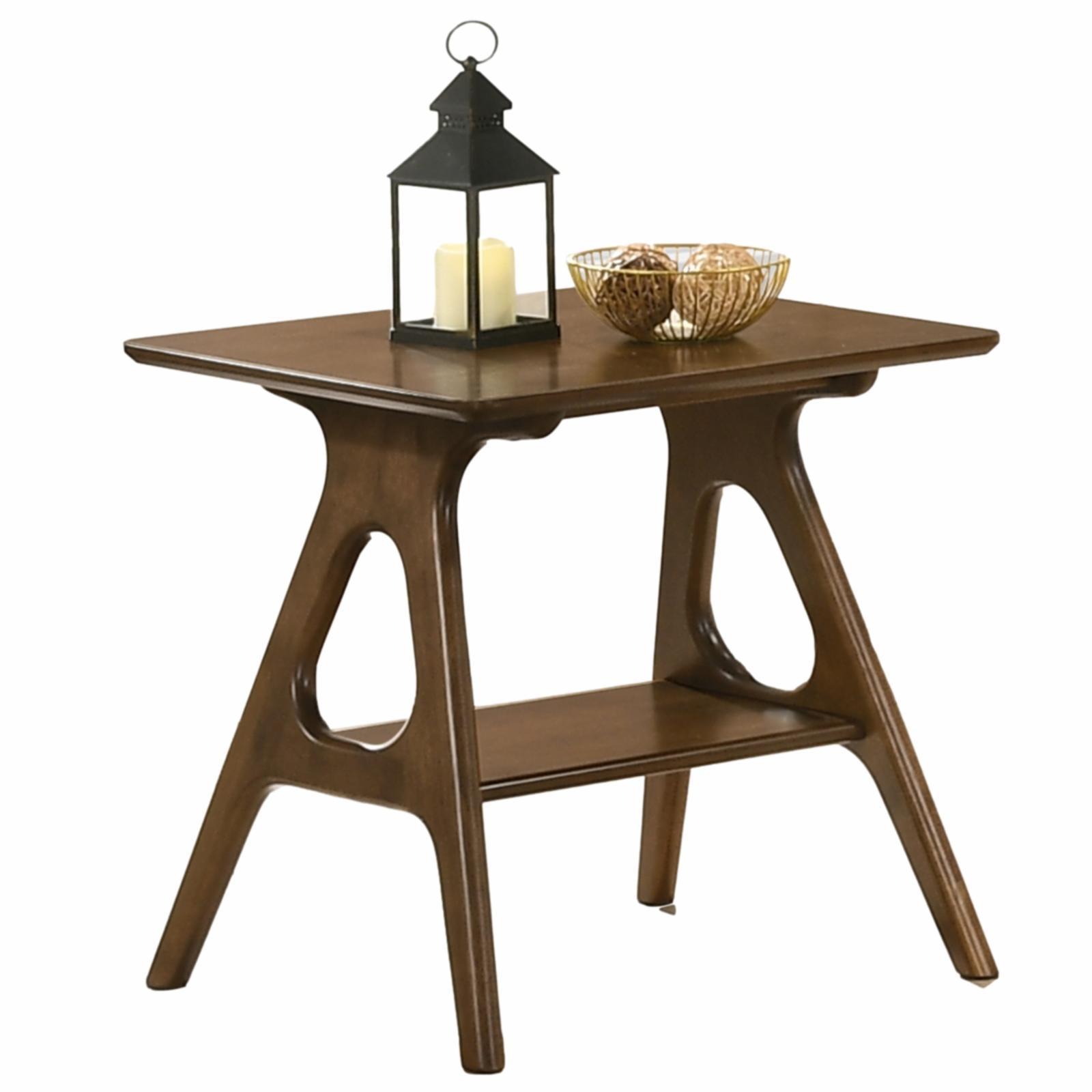 Roundhill Furniture Arona Mid-Century Modern Wood End Table with Shelf, Brown