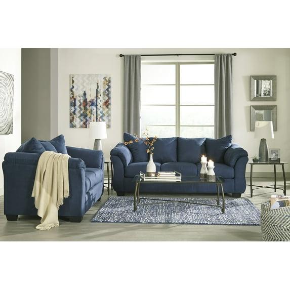 Roundhill Furniture Aruca Navy Blue Microfiber Pillow Back Sofa and Loveseat Set
