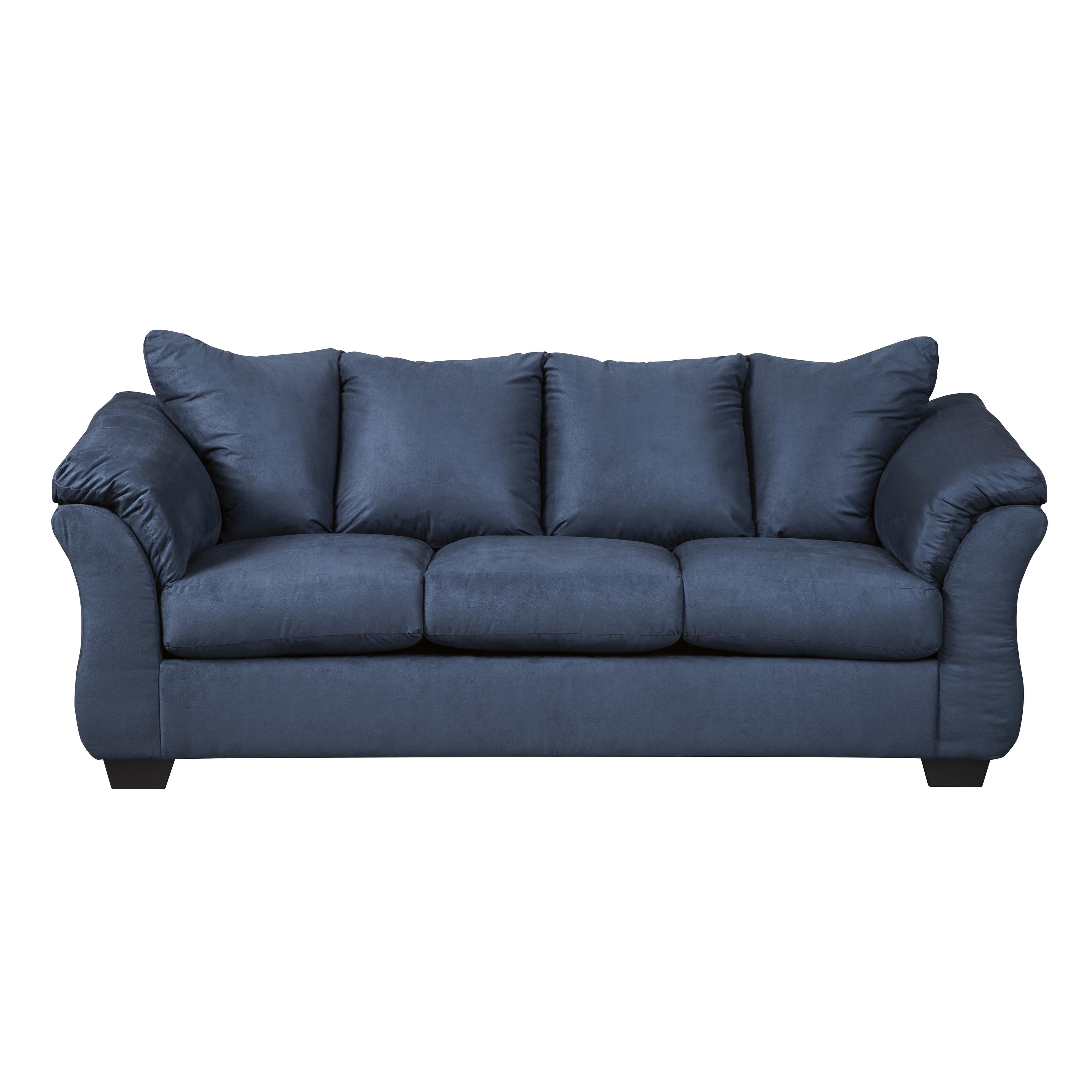 Aruca Navy Blue Microfiber Pillow Back Sofa with Flared Arms