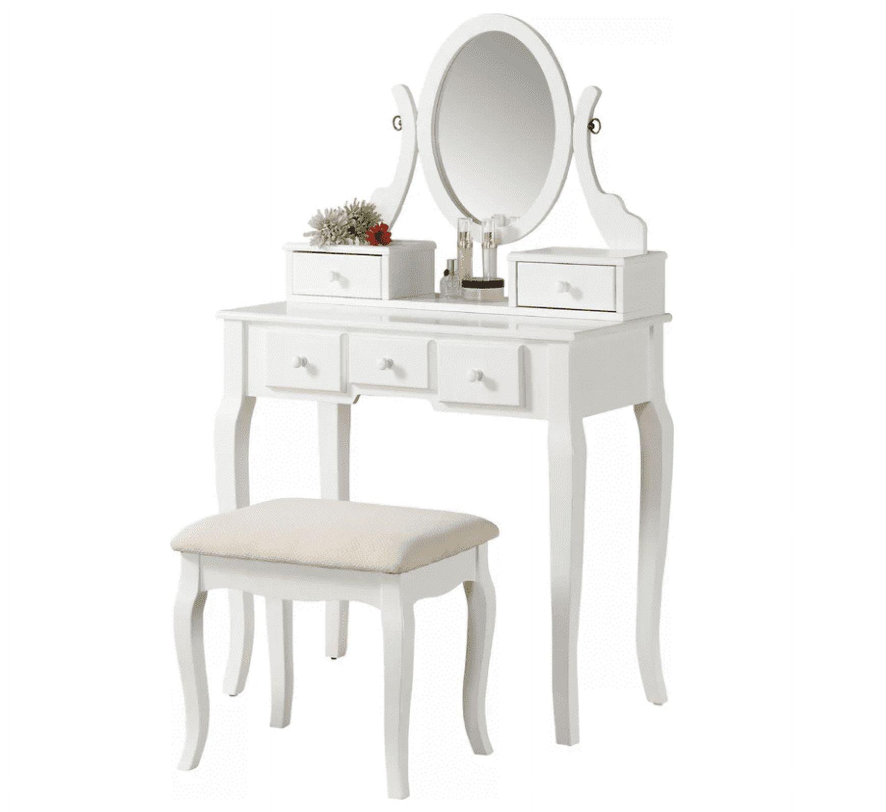 Roundhill Furniture Ashley Wood Make-Up Vanity Table and Stool Set, White