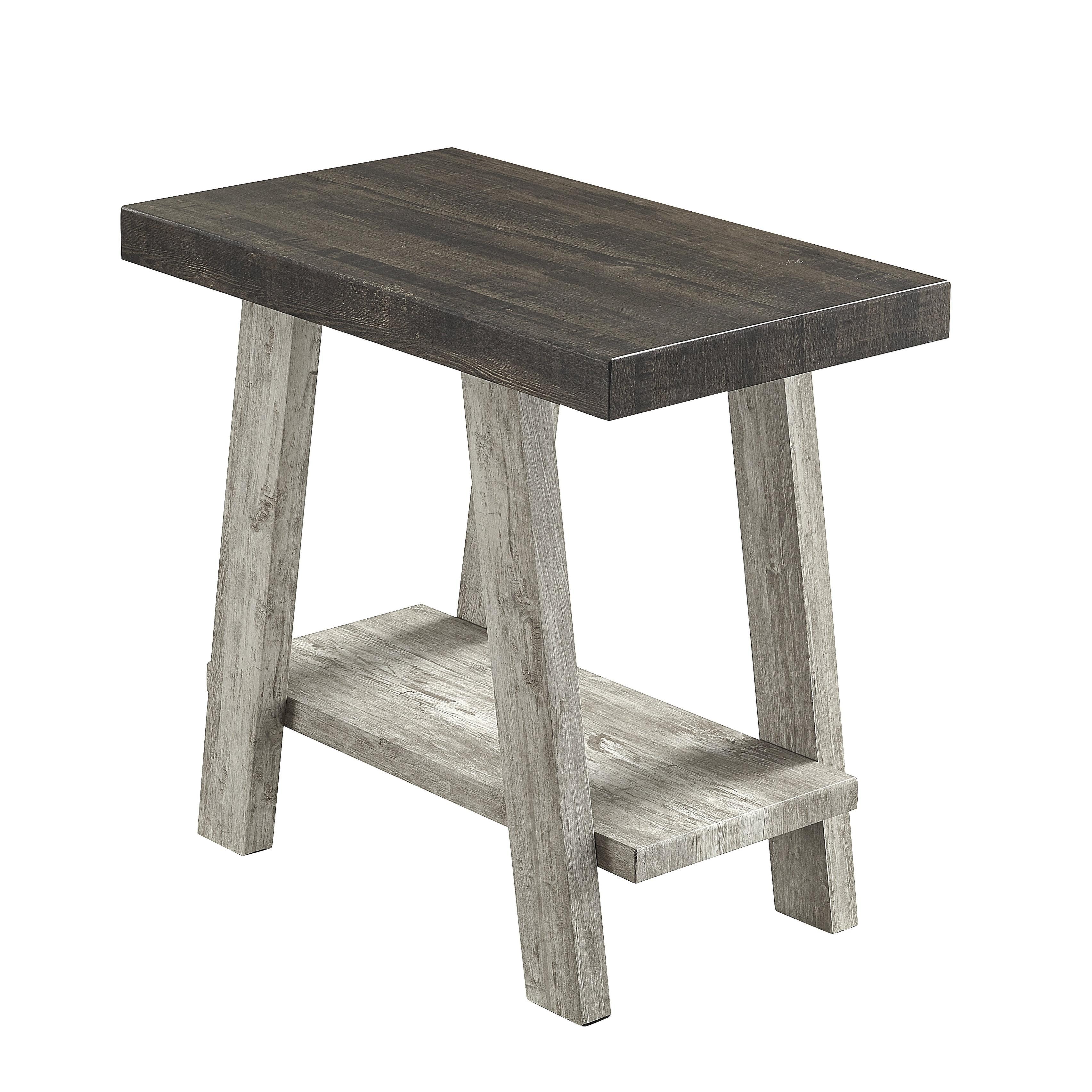 Roundhill Furniture Athens Contemporary Two-Tone Wood Shelf Side Table in Weathered Walnut and Gray