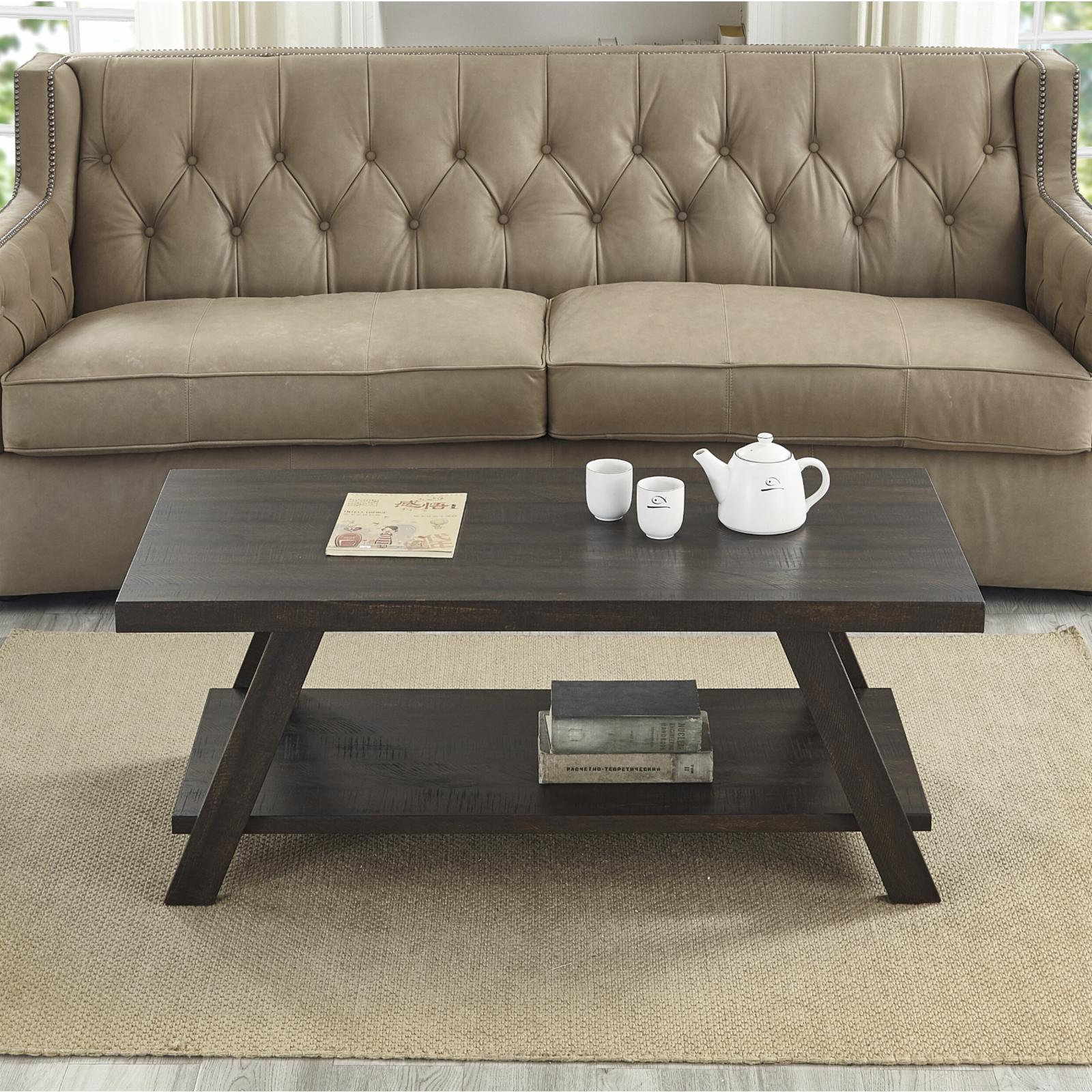 Athens Weathered Espresso Rectangular Coffee Table with Shelf