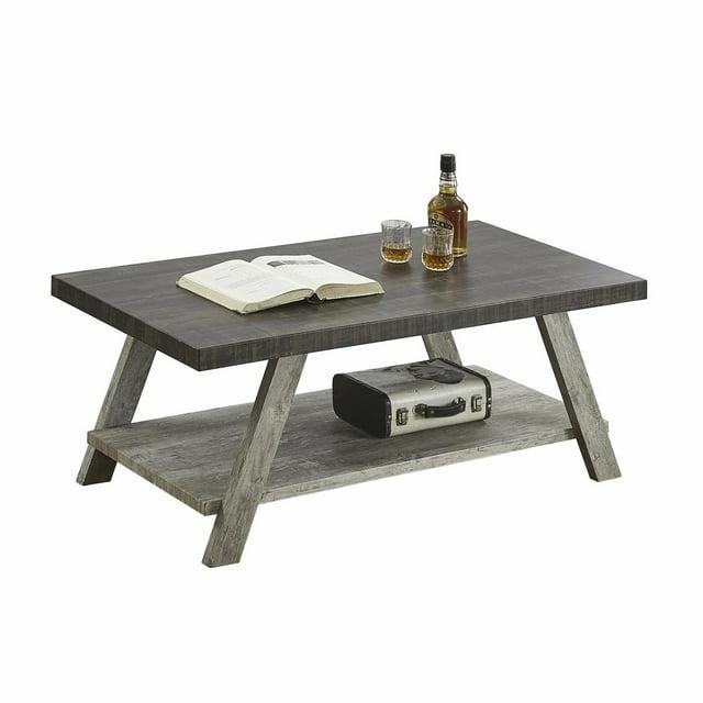 Roundhill Furniture Athens Contemporary Two-Tone Wood Shelf Coffee Table in Weathered Walnut and Gray