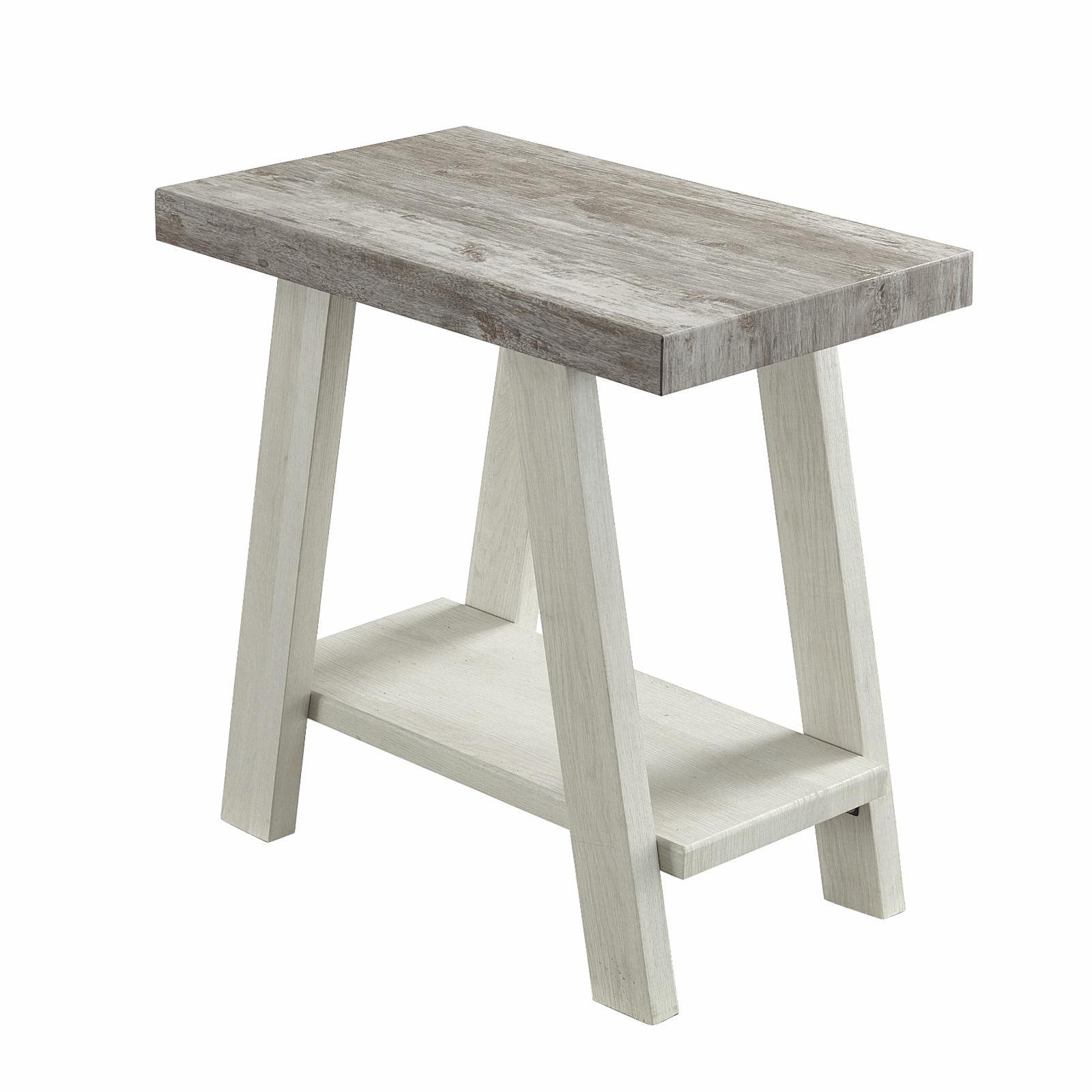 Roundhill Furniture Athens Wood Shelf End Table in Weathered Gray/Beige