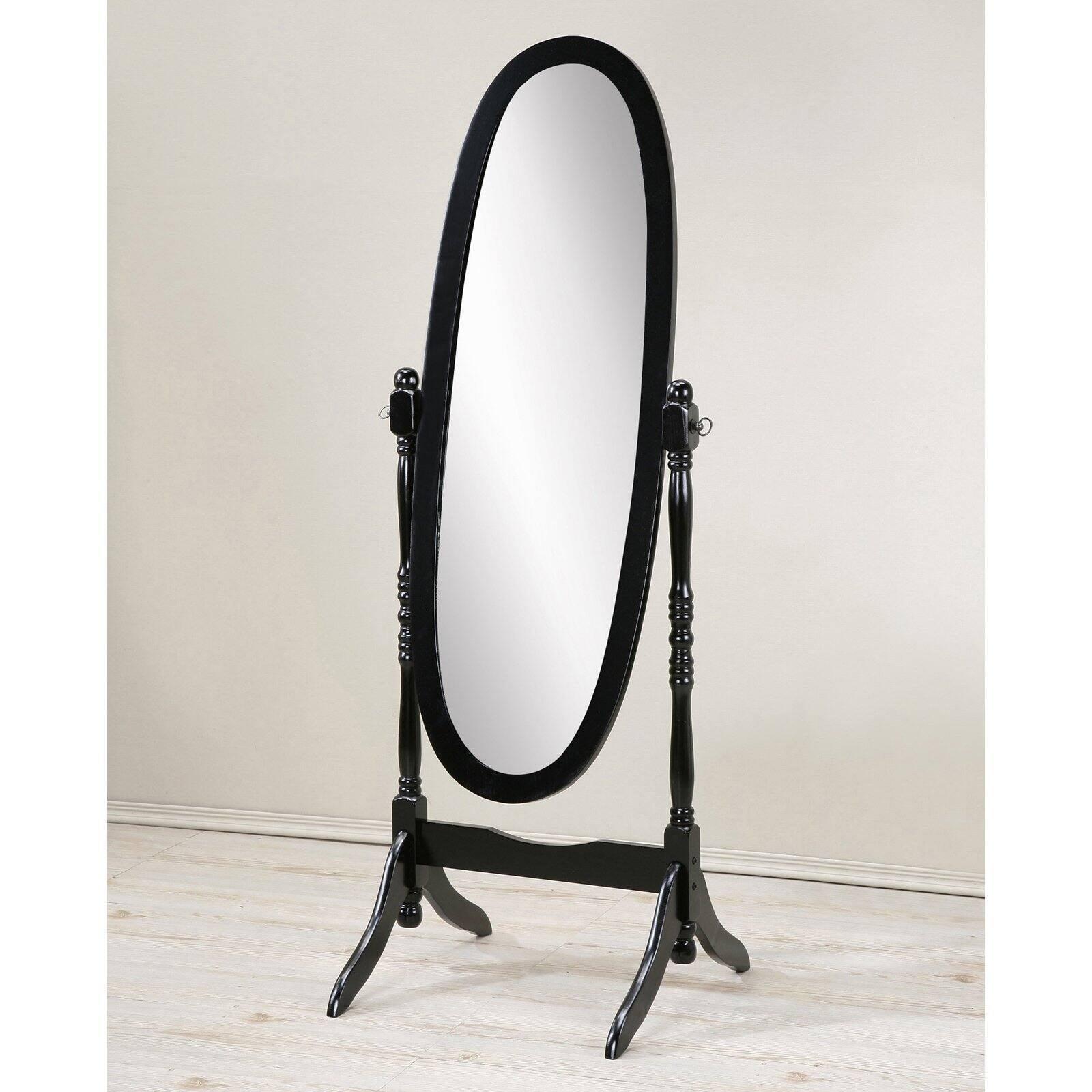 Roundhill Furniture Traditional Queen Anna Style Wood Floor Cheval Mirror Black