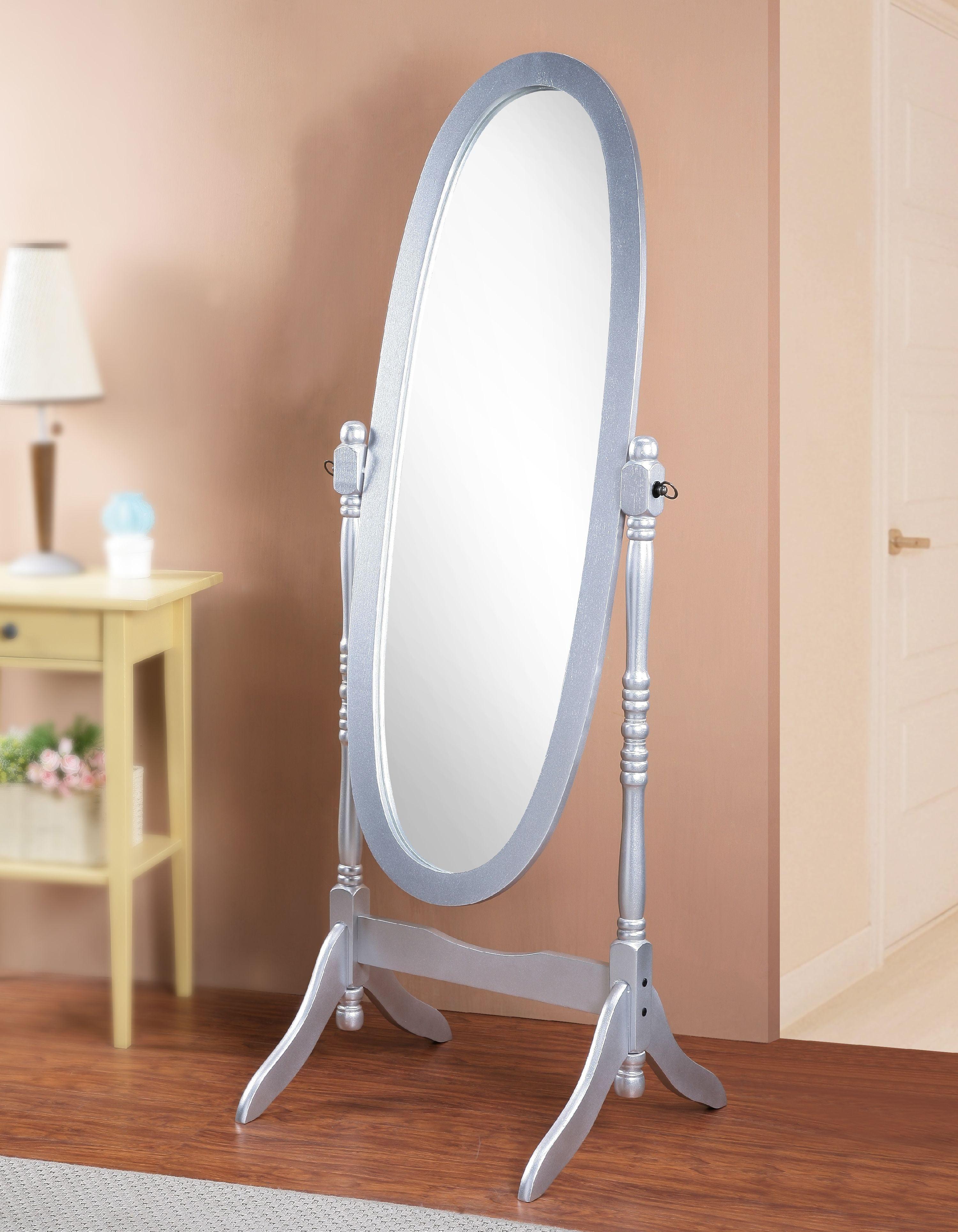 Roundhill Furniture Traditional Queen Anna Style Wood Floor Cheval Mirror Silver