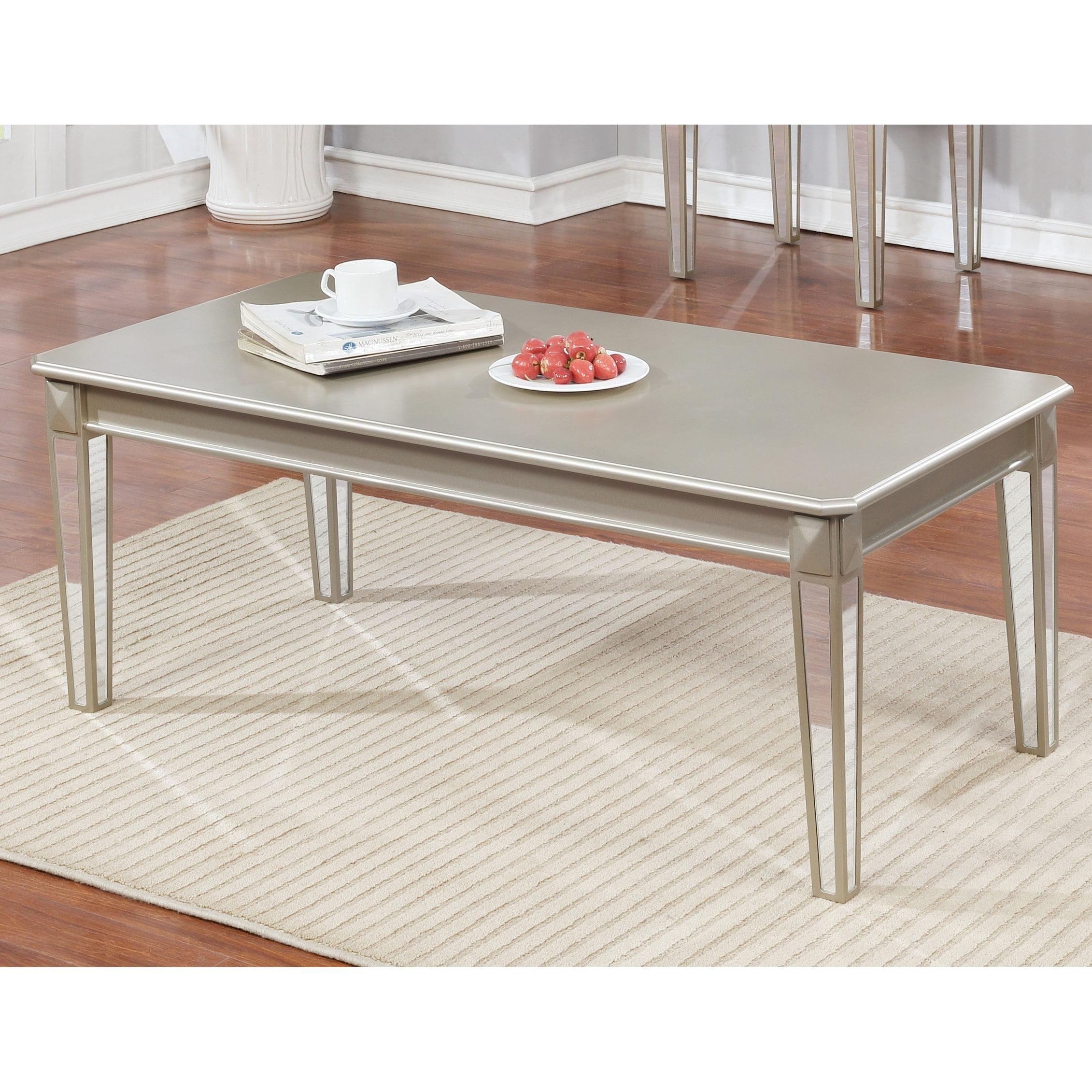 Roundhill Furniture Barent Contemporary Wood Coffee Table with Mirrored Legs, Champagne